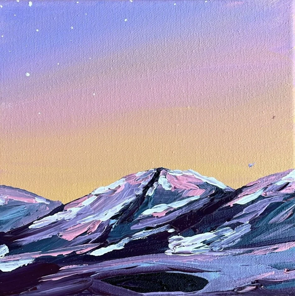 Leftover Paint Sunrise, Acrylic on Canvas, 8 x 8 inches, February 2022, Available for Purchase.