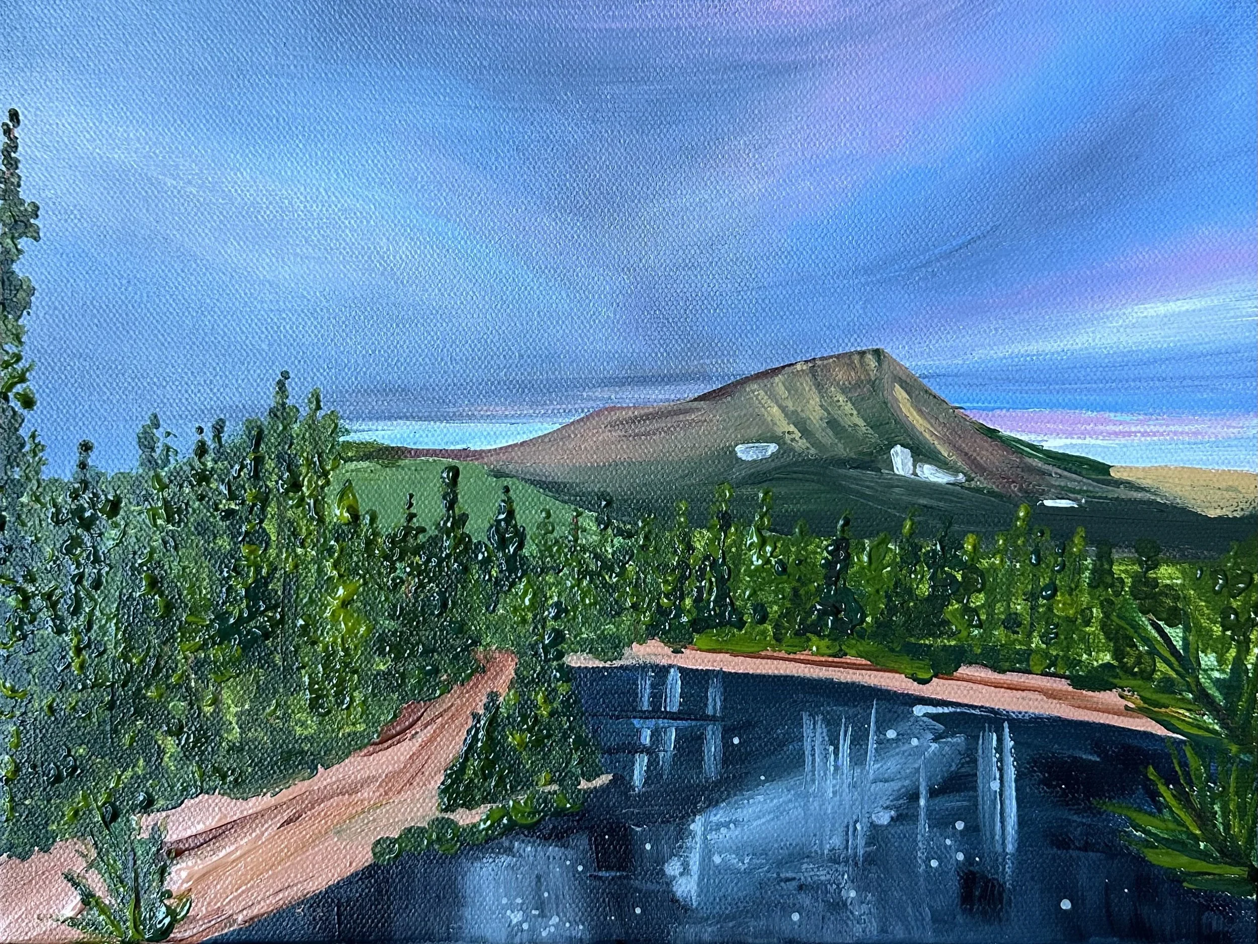 Summer at the Reservoir, Acrylic on Stretched Canvas, 9 x 12 inches, Available for Purchase. 