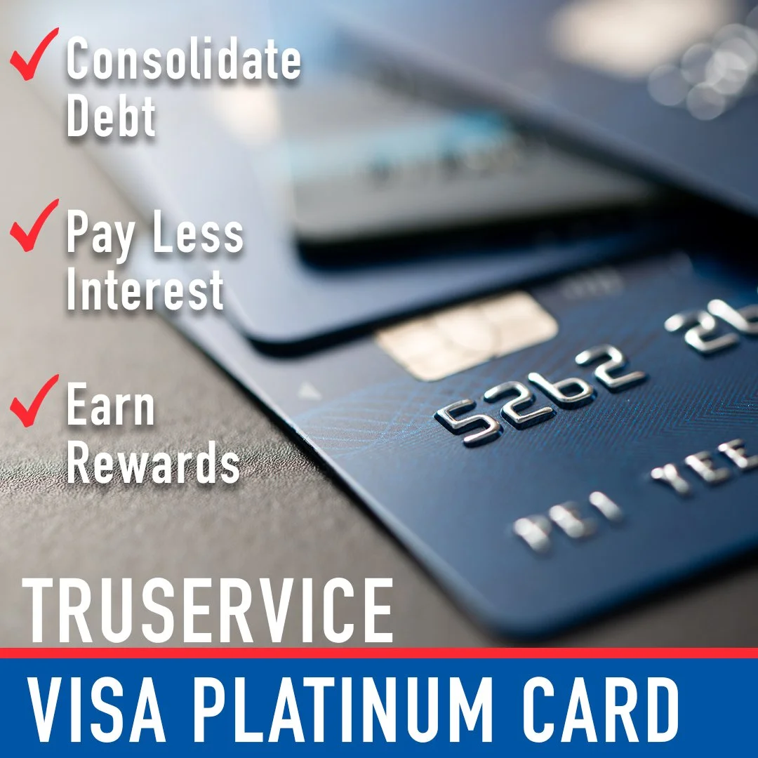 Three things you didn't know you can do with a TruService VISA&reg; Platinum card: 
1️⃣ Consolidate other high-interest credit card balances into one simple payment
2️⃣ Pay less interest 
3️⃣ Earn rewards points on everyday purchases

PS: Already hav