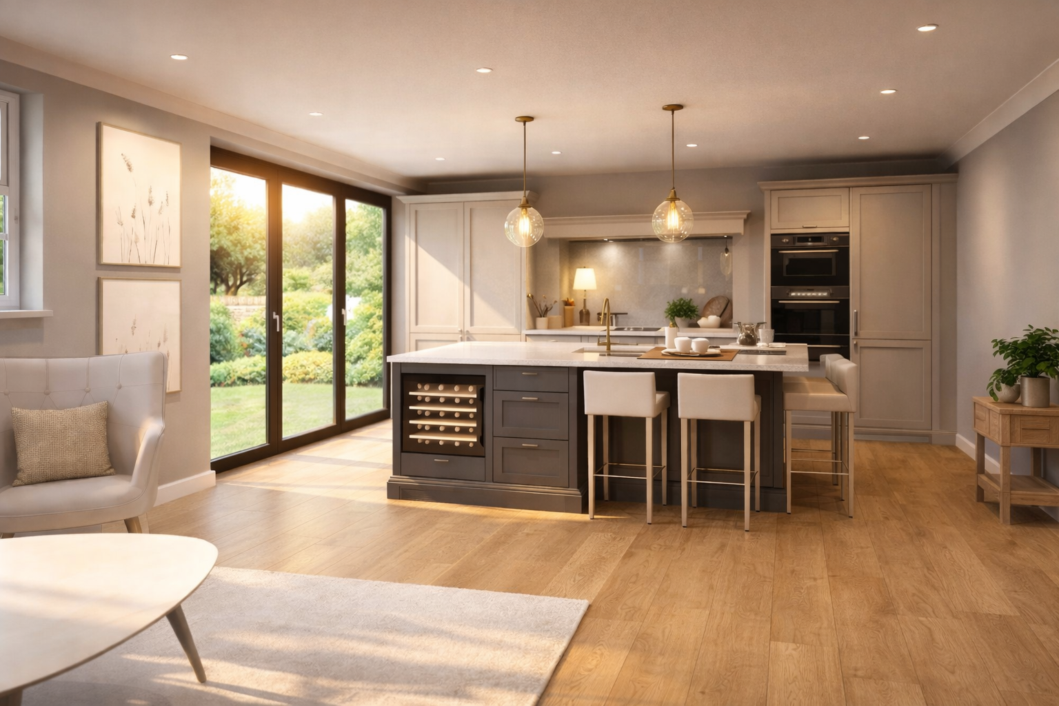 Modern kitchen with garden view.png