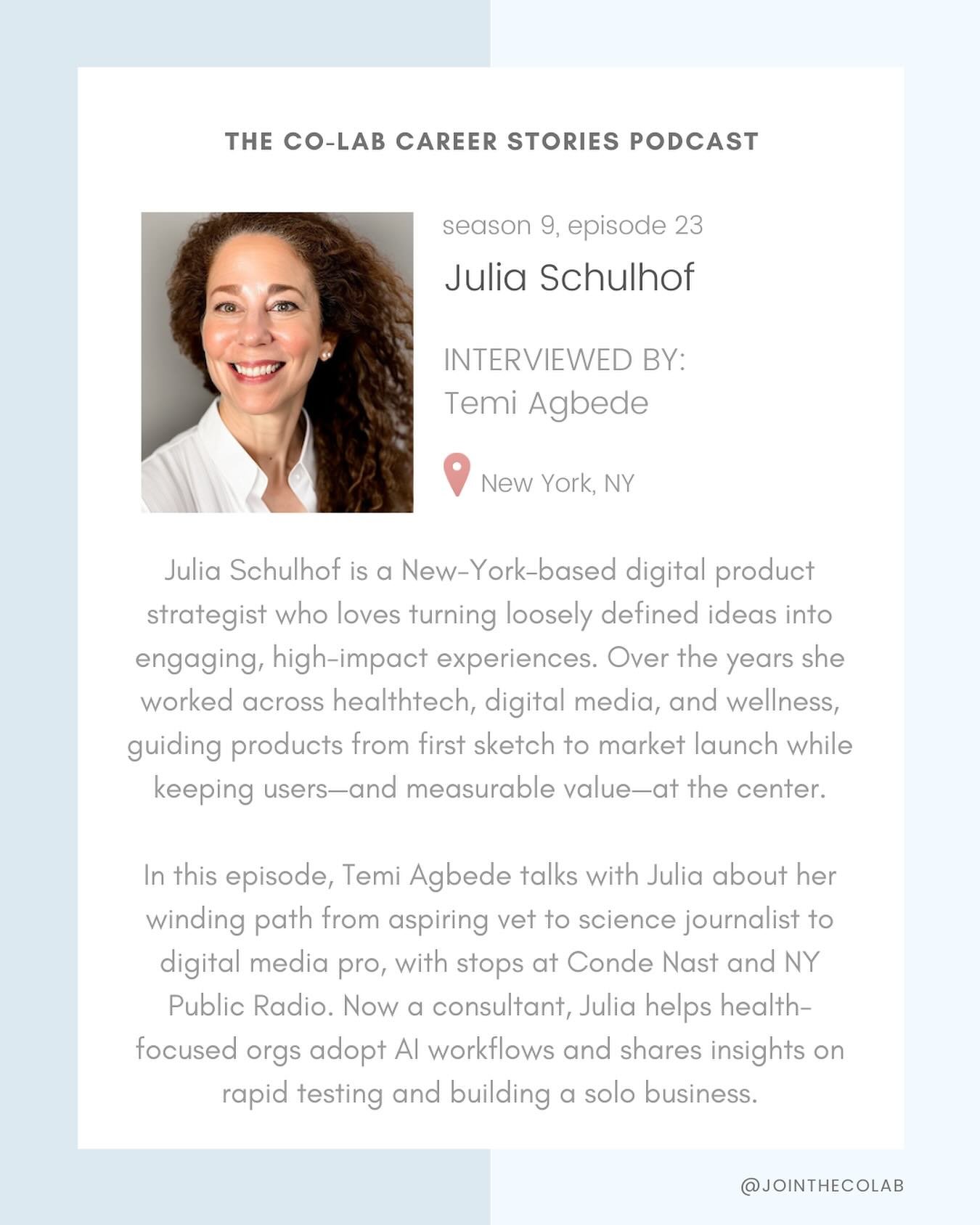 Meet Julia Schulhof @screamerina on the @jointhecolab career stories podcast this week #linkinstory #careers #connect