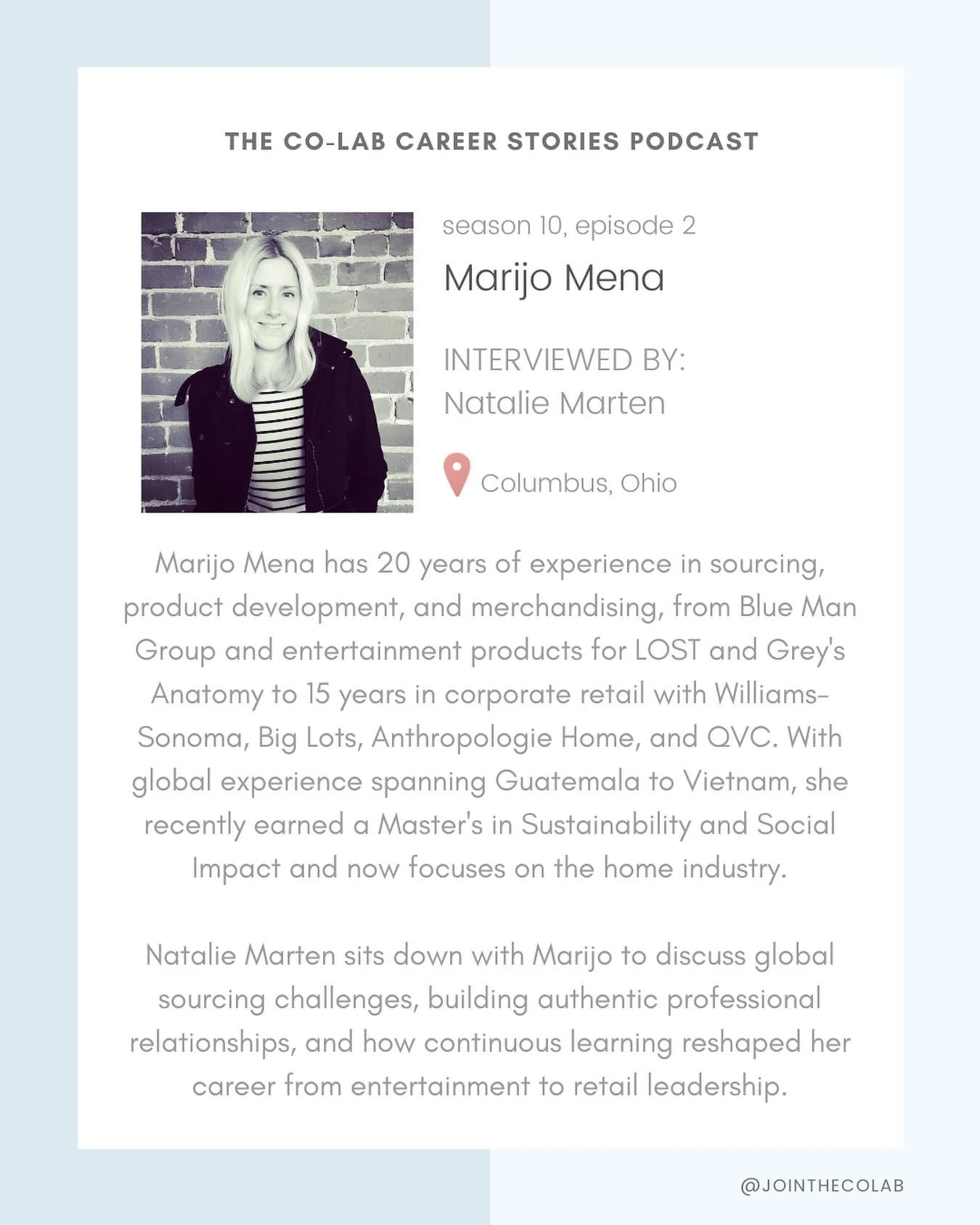Marijo Mena shares her career story this week with @jointhecolab #linkinstory Ready to share your story? Join us! Jointhecolab.com to sign up to become a member! We meet weekly on zoom.
