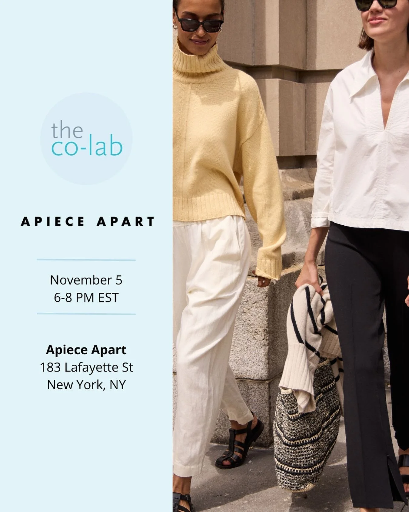 Join us 11/5! RSVP at the link in story 😎 @jointhecolab X  @apieceapart 🤩