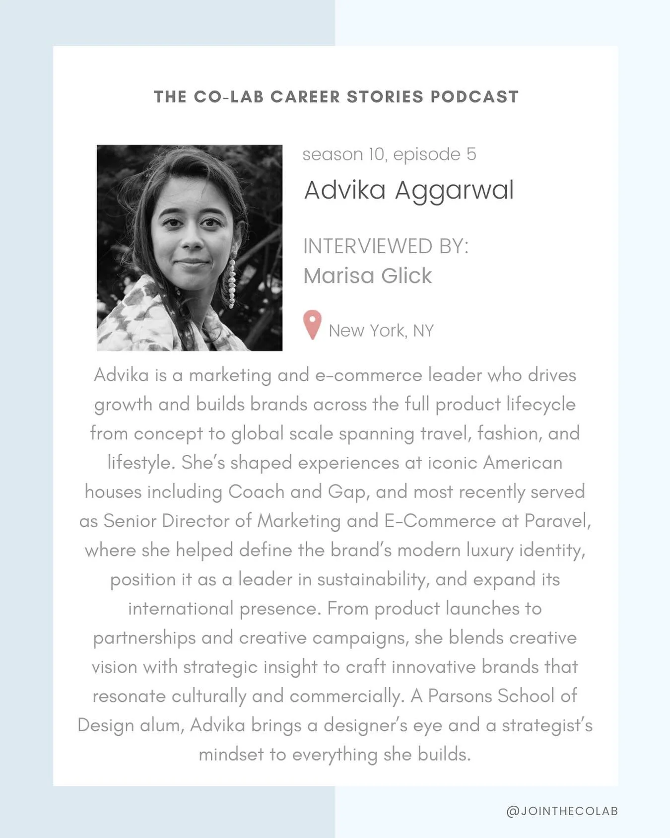 @advika.aggarwal in conversation with Marisa Glick sharing her career story with @jointhecolab