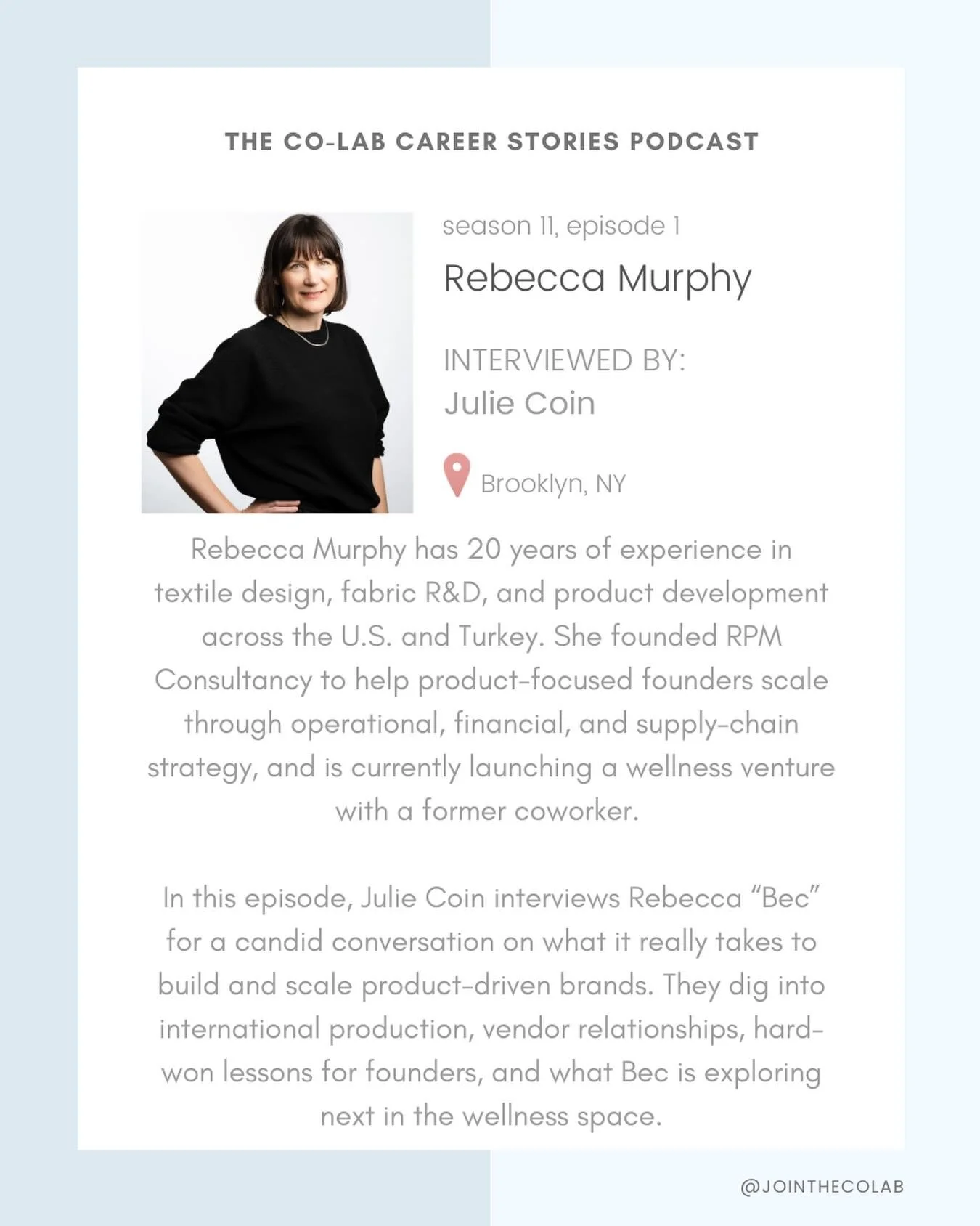 Meet @bec_bop Rebecca Murphy this week on the @jointhecolab career stories podcast! We are back with season 11! Ready to share your story? DM us and let&rsquo;s get started!