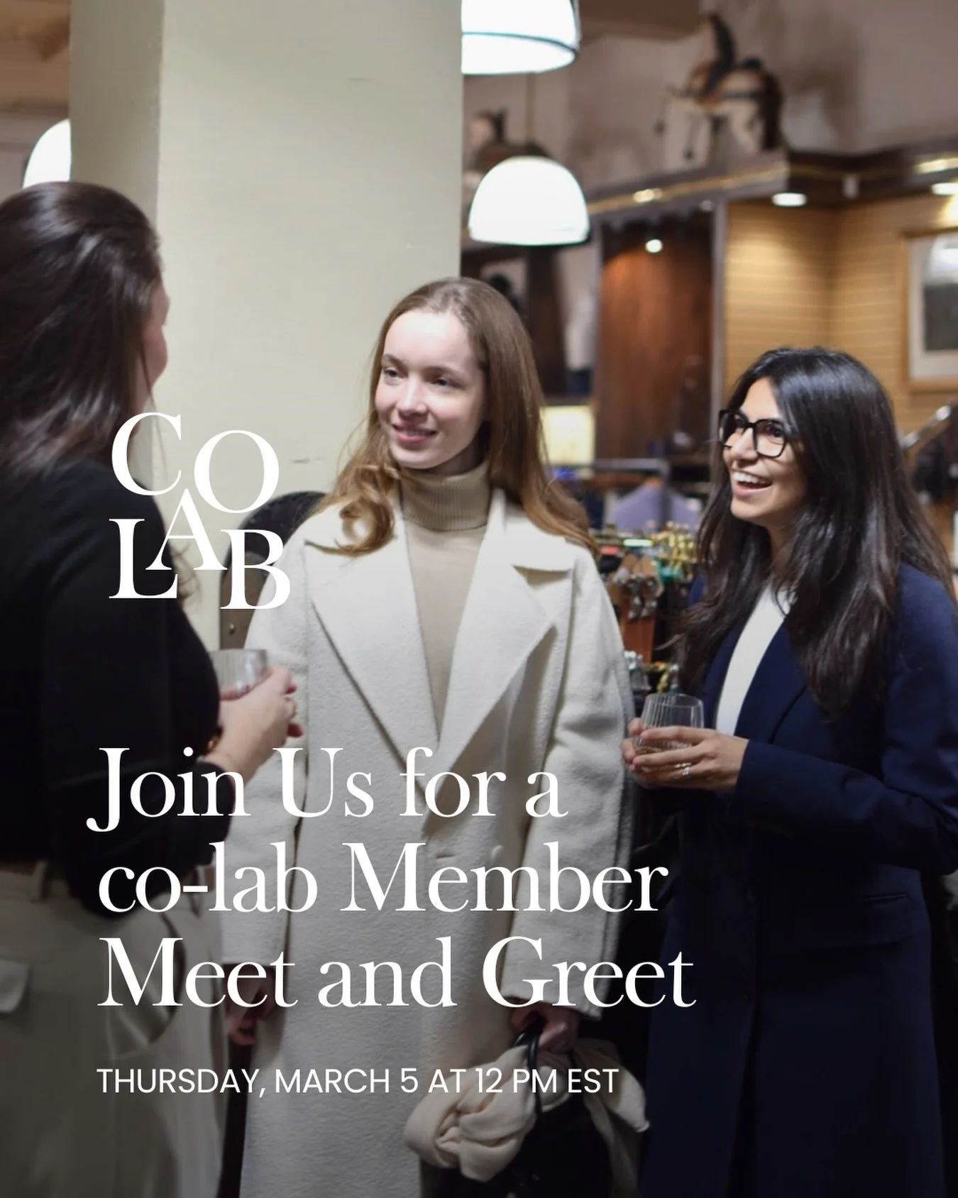 Caf&eacute; co-lab: Member Meet and Greet
Today, March 5 | 12&ndash;1 PM ET

Caf&eacute; co-lab this week is a Member Meet &amp; Greet with our founder and executive recruiter, Kristy Hurt, and a dozen or so co-lab members.

Whether you&rsquo;ve just