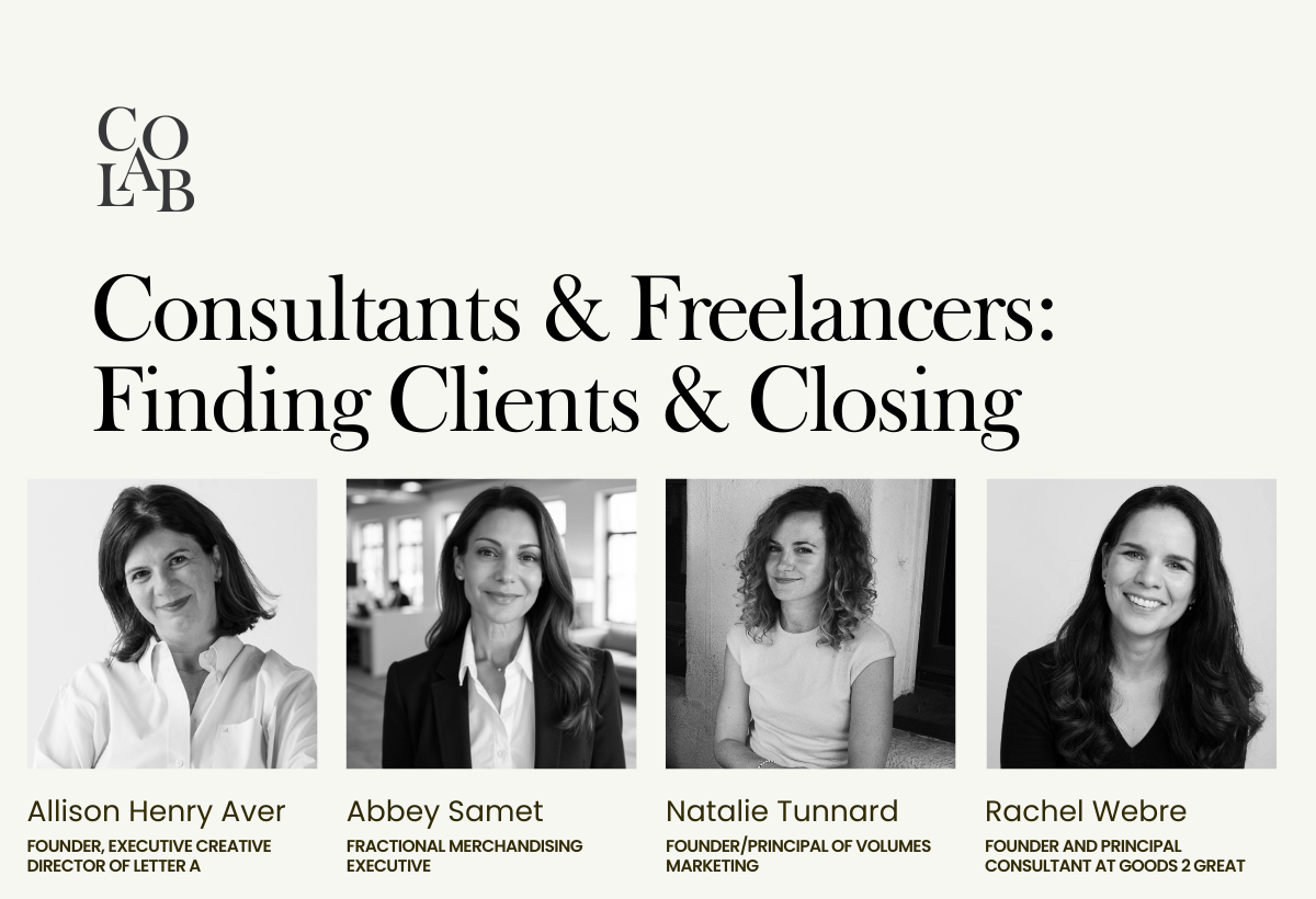 Café co-lab: Consultants &amp; Freelancers: Finding Clients &amp; Closing moderated by co-lab member Abbey Samet