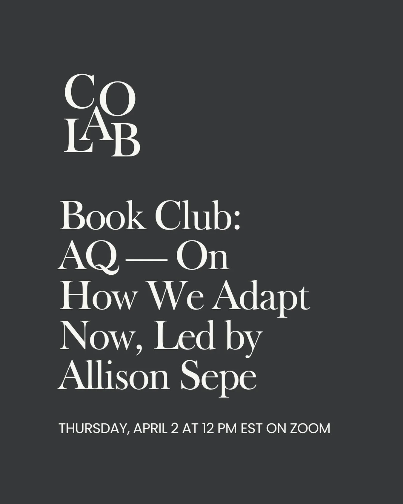 Book Club &mdash; Thursday at 12 PM ET

We&rsquo;re reading AQ: A New Kind of Intelligence for a World That&rsquo;s Always Changing by Liz Tran &mdash; and discussing it together this Thursday.

This one feels especially relevant right now.

The idea