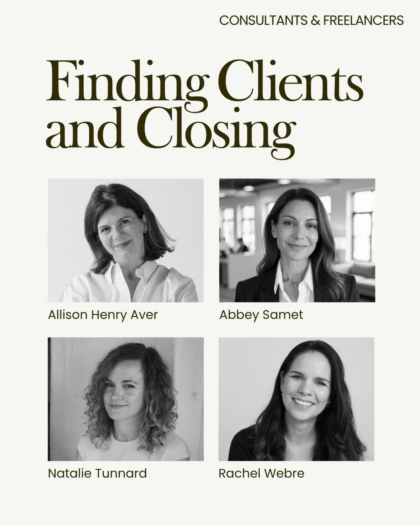 Join us today in Caf&eacute; Co-Lab: Consultants &amp; Freelancers: Finding Clients &amp; Closing
Moderated by Abbey Samet Today, Thursday, April 9 &middot; 12&ndash;1 PM

There&rsquo;s a moment most consultants and freelancers hit: the work is stron