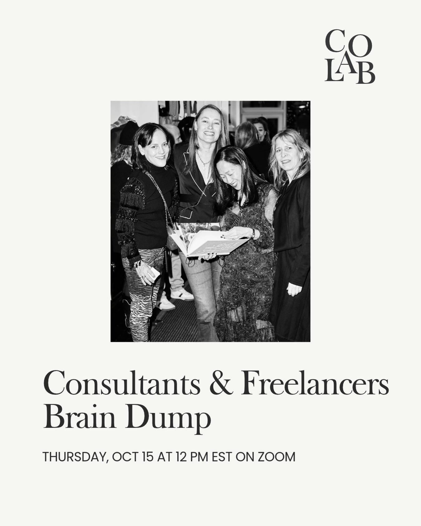 Join us Thursday for a brainstorm with other consultants and freelancers to talk business development, landing clients, getting paid &amp; more ✨ not a member? Sign up now! Link in bio.