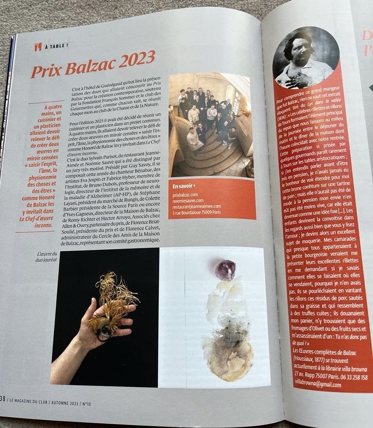 Le Magazine du Club N°10 automne 2023/ article Prix Balzac pour la création contemporaine 2023