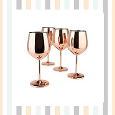 PG Copper / Rose Gold Stem Stainless Steel Wine Glass Set 4