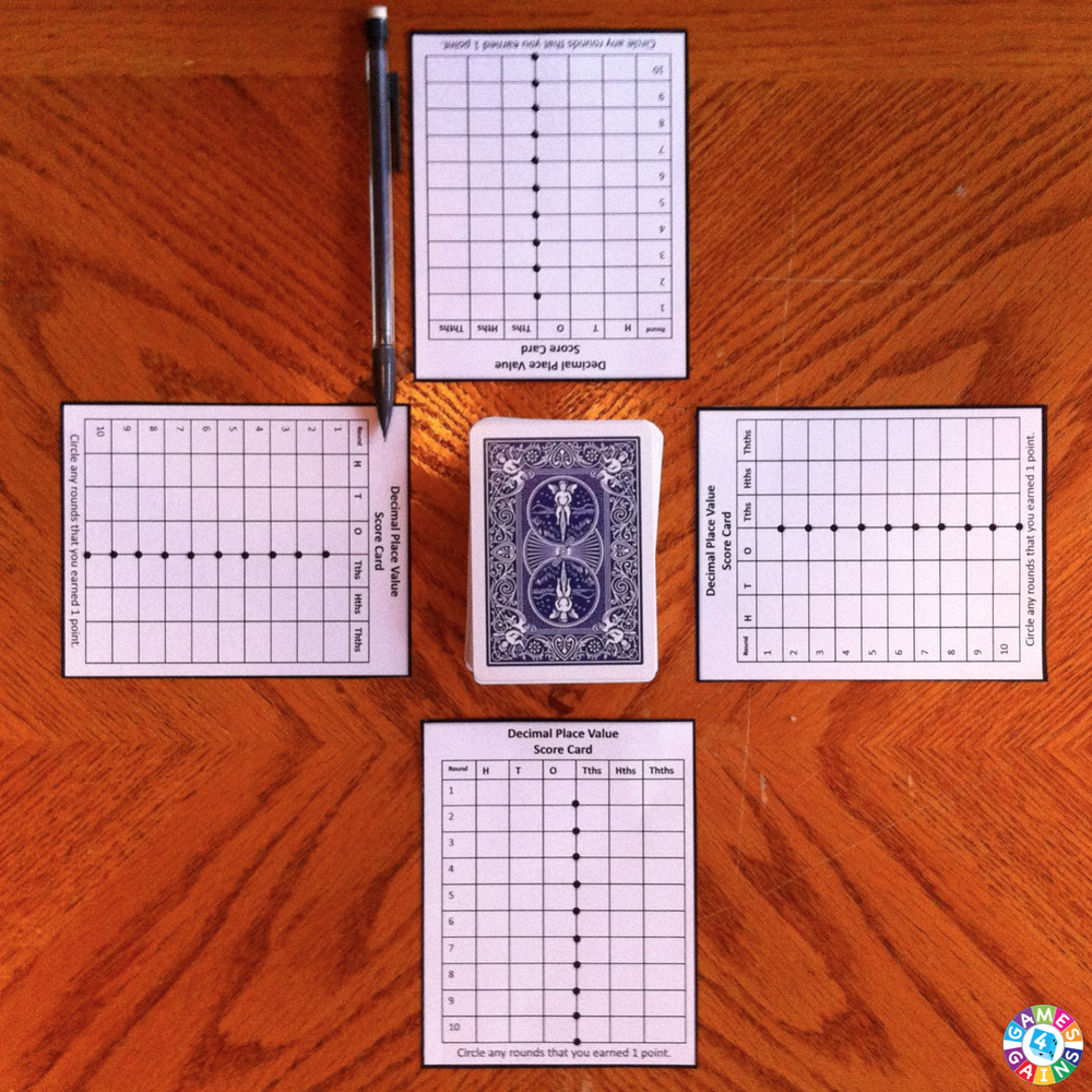 Decimal Place Value with Playing Cards — Games 4 Gains