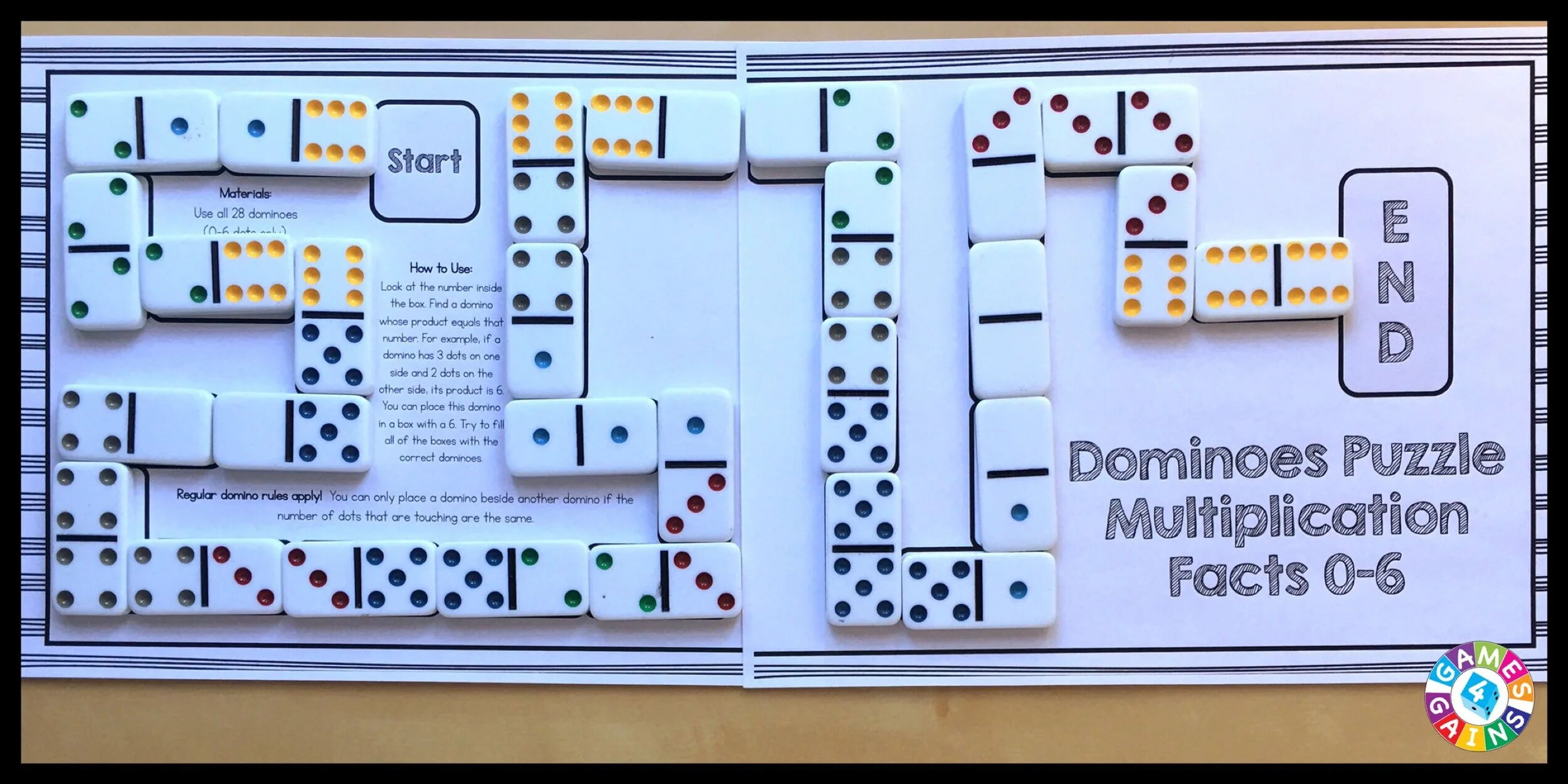 Dominoes Math Puzzles Games 4 Gains