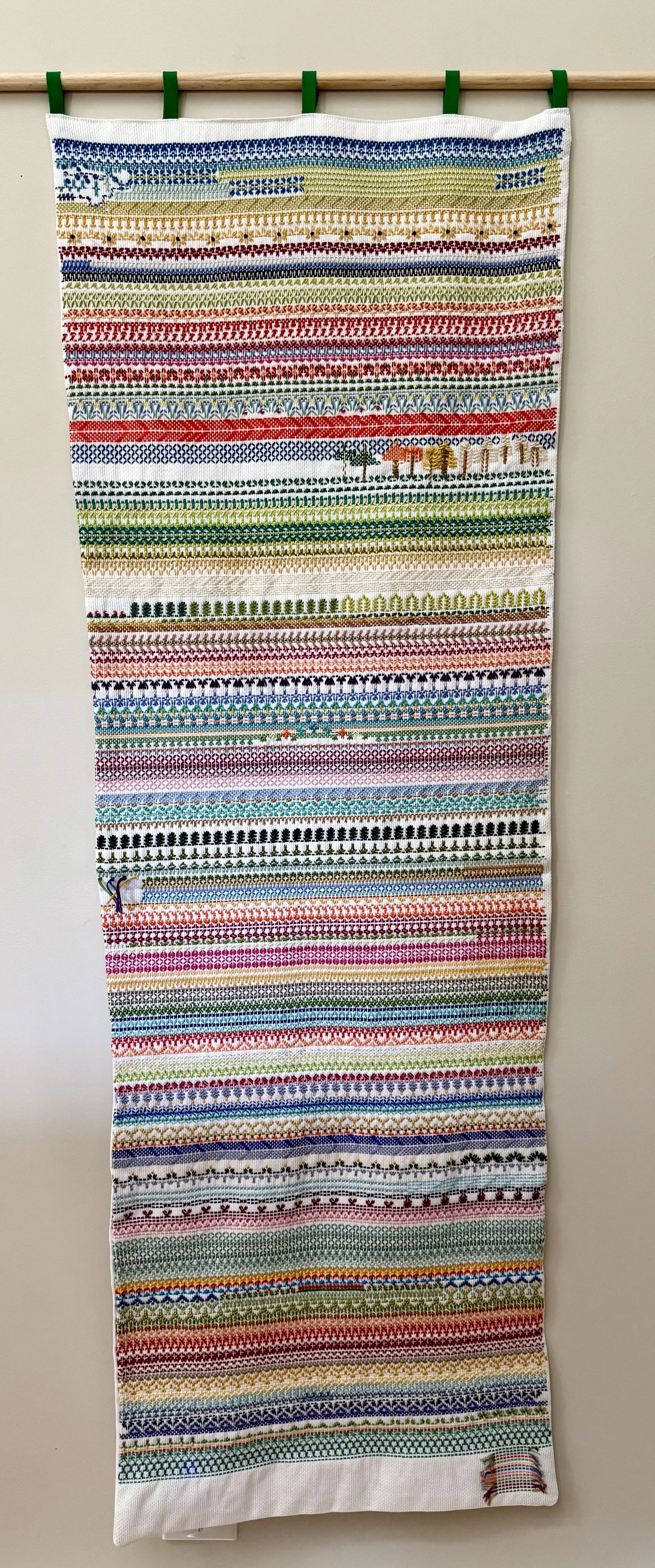 Journey.
A 53 inches (1.34m) journey.
I was just following the stories and they want to come.
Lines interrupted.
New directions.
Colors that dictated the pace.
Some chaos.
A long journey.
A good journey.
