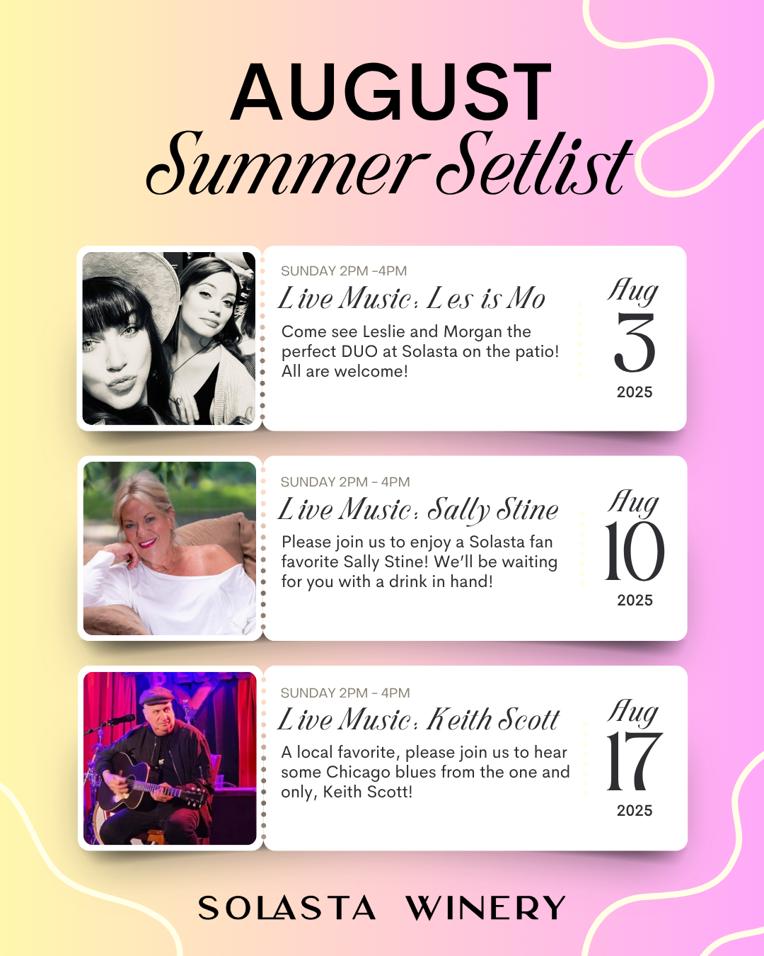 August Summer Setlist – Live Music Sundays