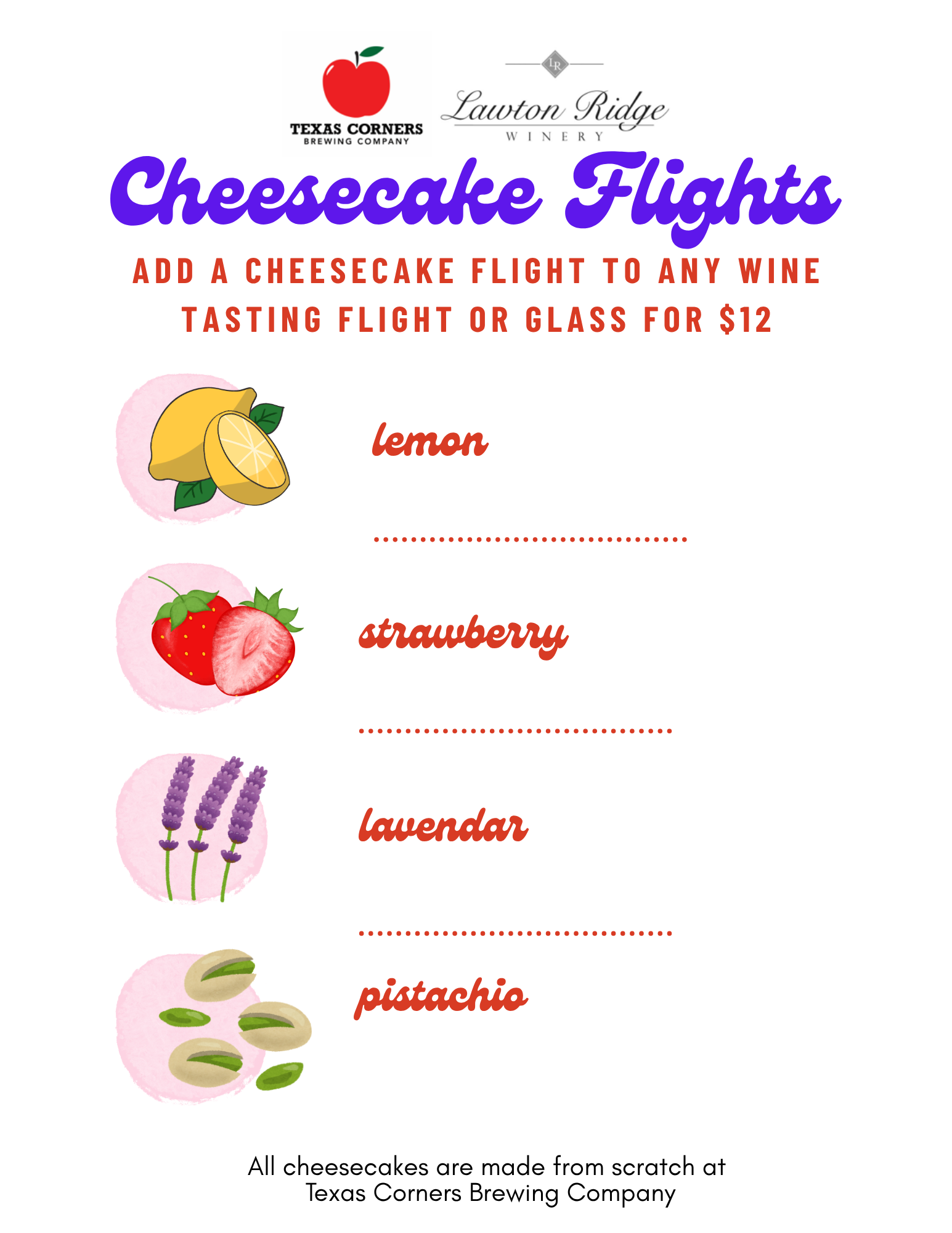 Cheesecake Flights at Lawton Ridge