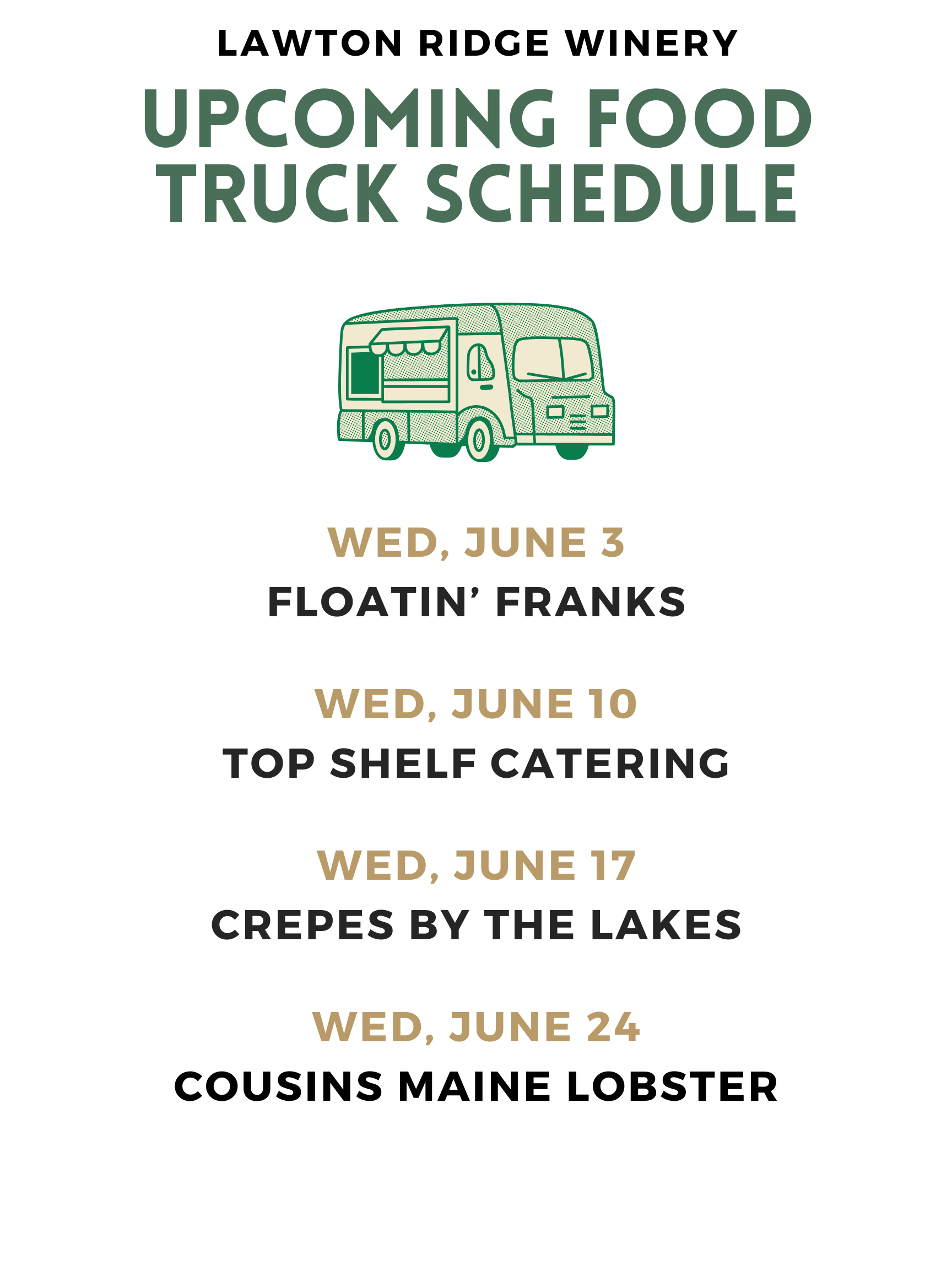 Food Trucks every Wednesday evening at Lawton Ridge Winery