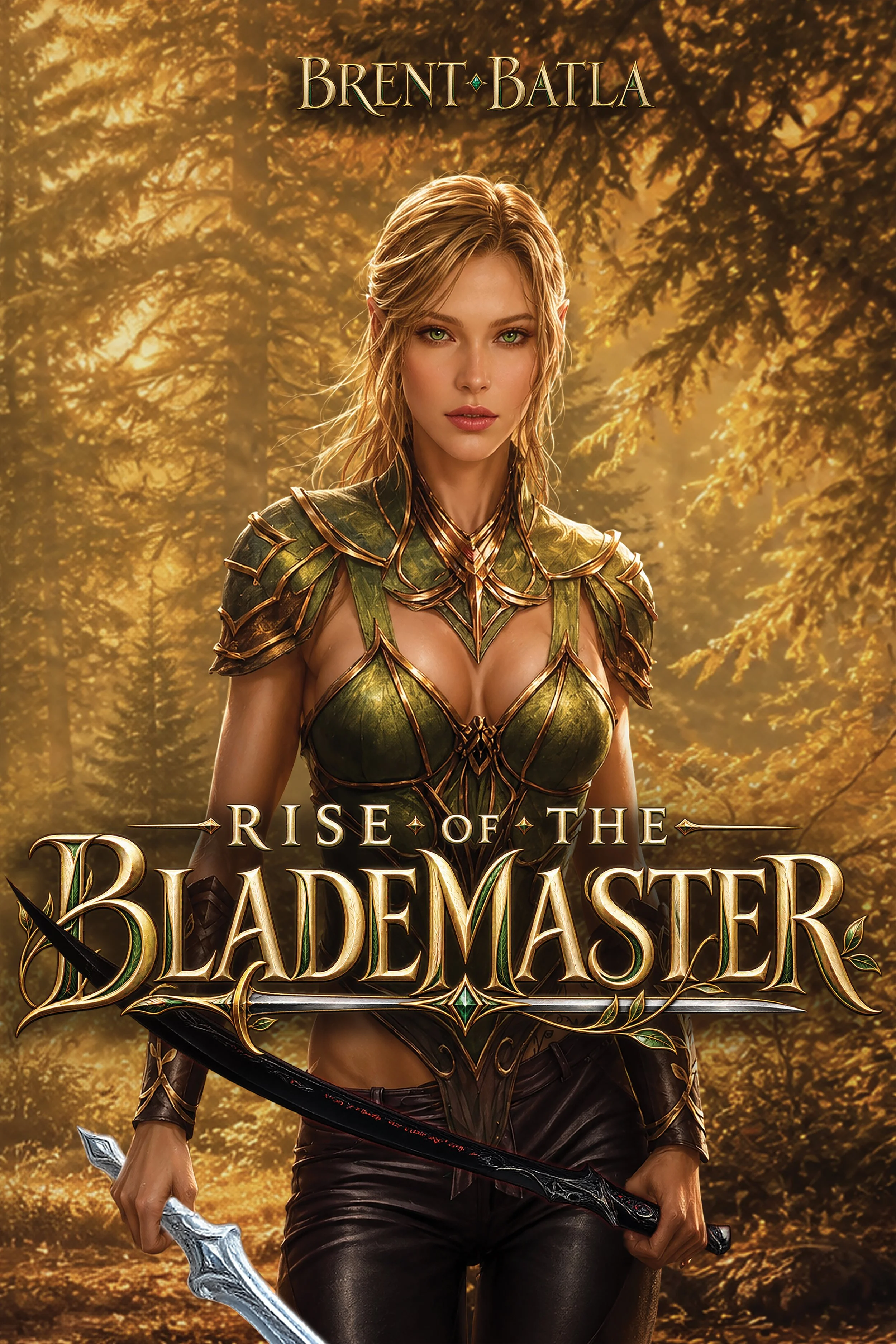 Rise of the Blademaster book cover by Brent Batla, Swordsong Series Book One, showing Lauriel Valendril the elven blade master