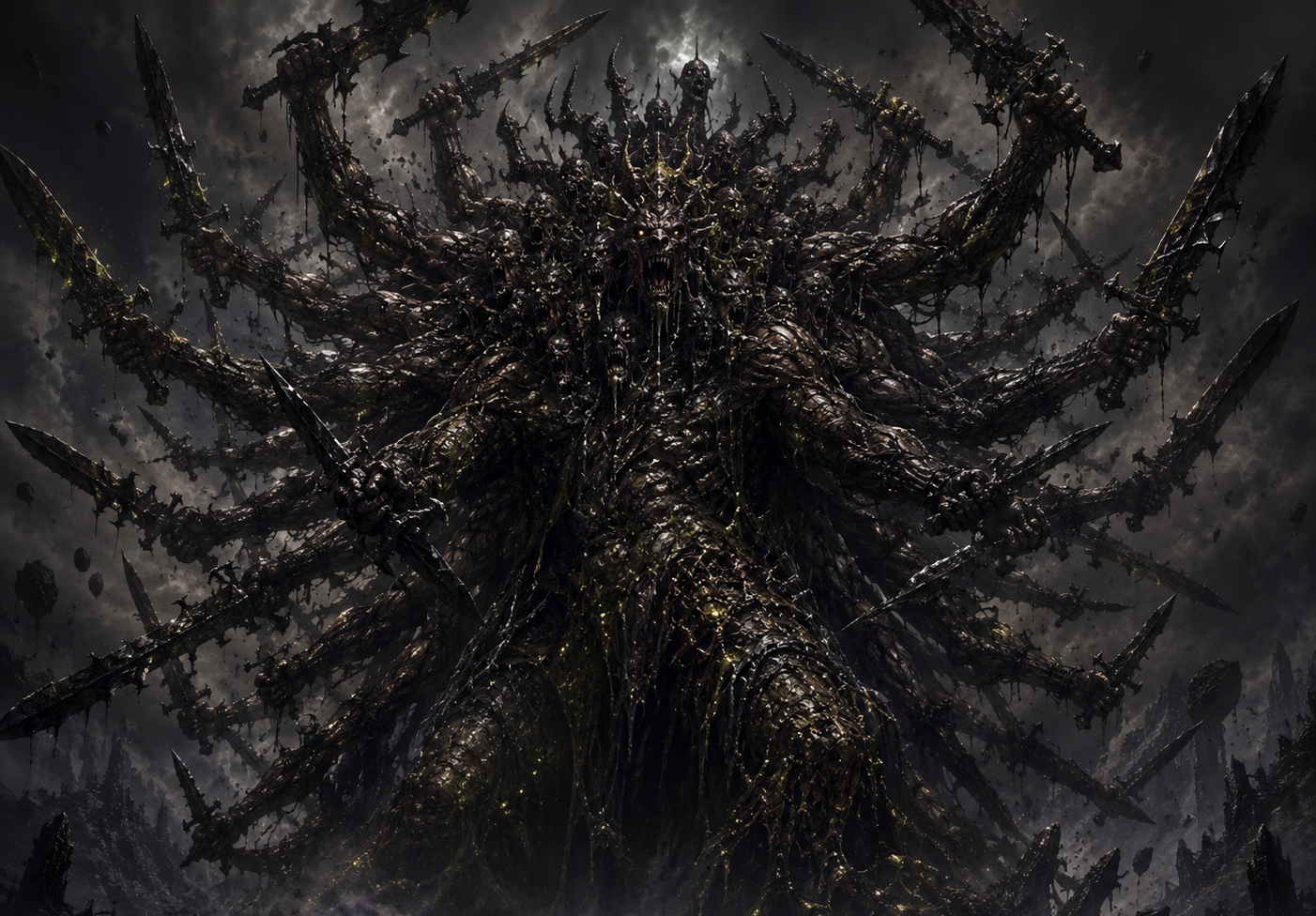 Void Spawn, a vast black horror of blades and spined limbs sprawling under a storm-lit sky