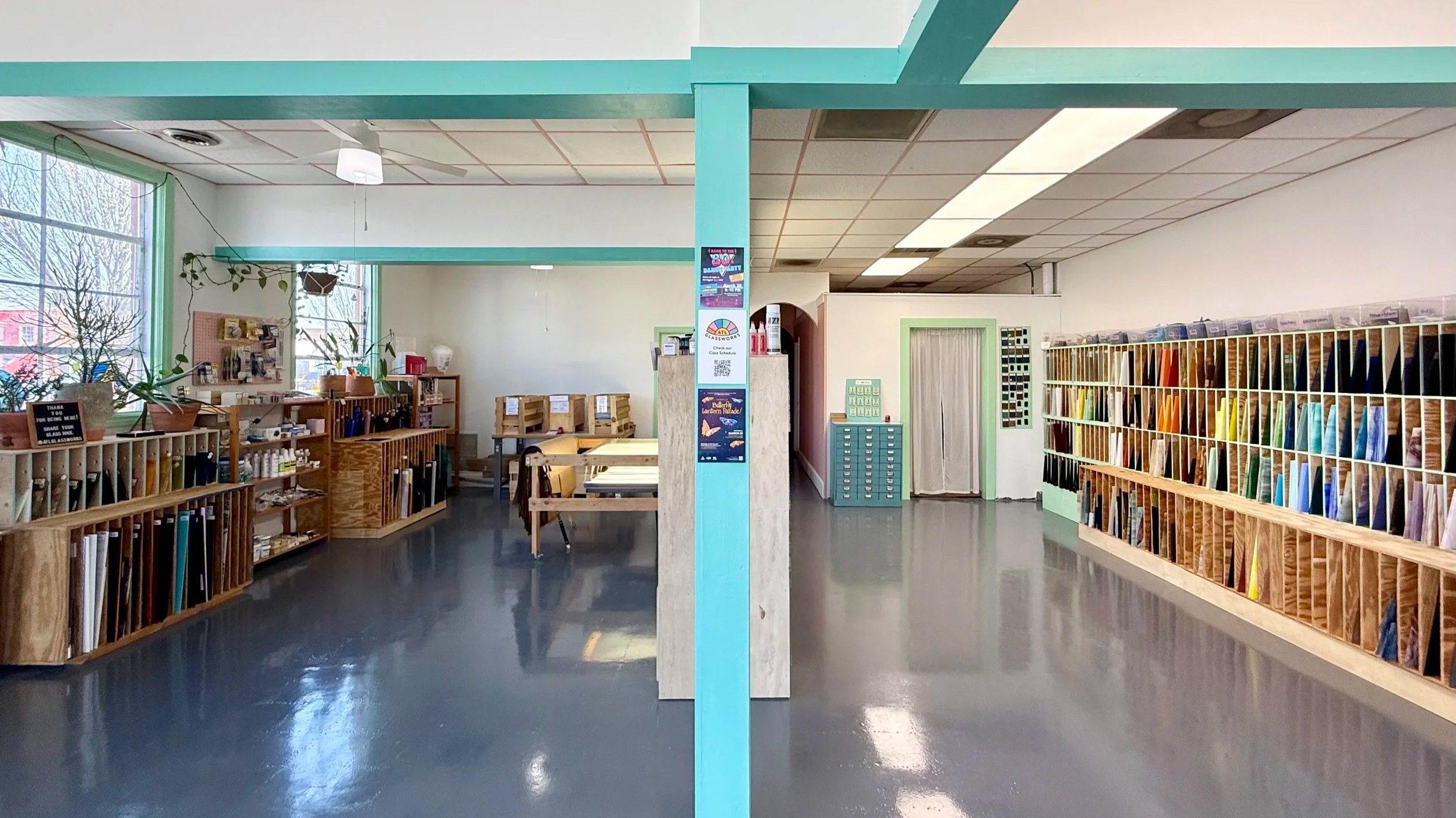 Interior of the retail side of ATL Glassworks in Hapeville Atlanta GA