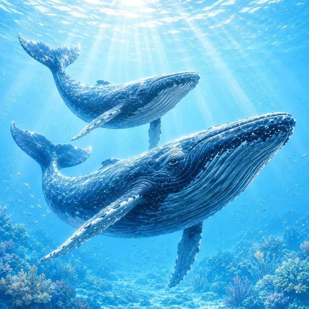 Two Whales swimming in the Ocean