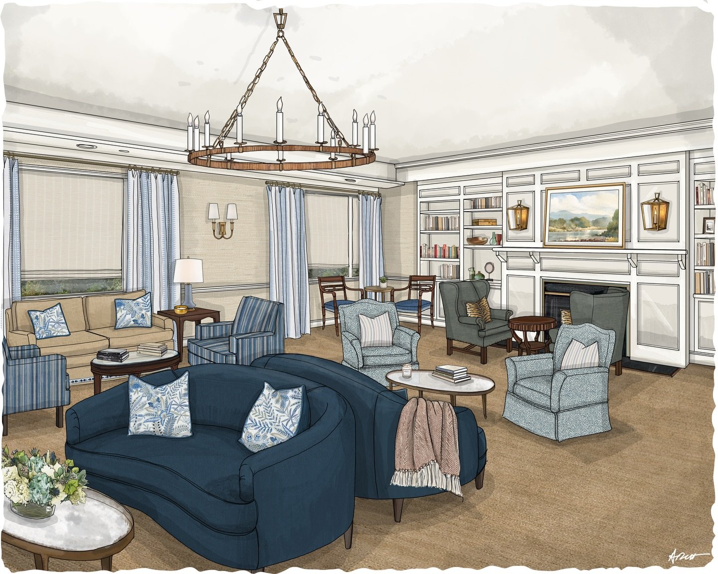 We&rsquo;re honored to have a hand in the transformation of this beloved Maryland country club destination for PDJ &amp; Associates. Our hand-drawn rendering captures the reimagined living room and lobby&mdash; a warm, welcoming gathering place that&