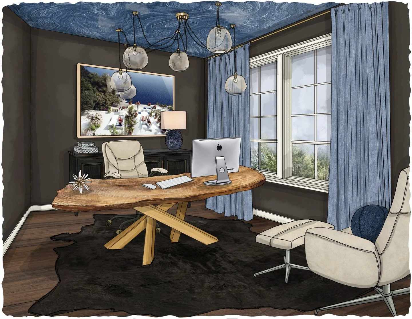 Friday office vibes from the talented Cyndi Hopkins Interiors&mdash; Always a pleasure to bring designer&rsquo;s incredible ideas to life with hand drawn renderings! Our visuals give clients the confidence of an amazing transformation. We love the Fe