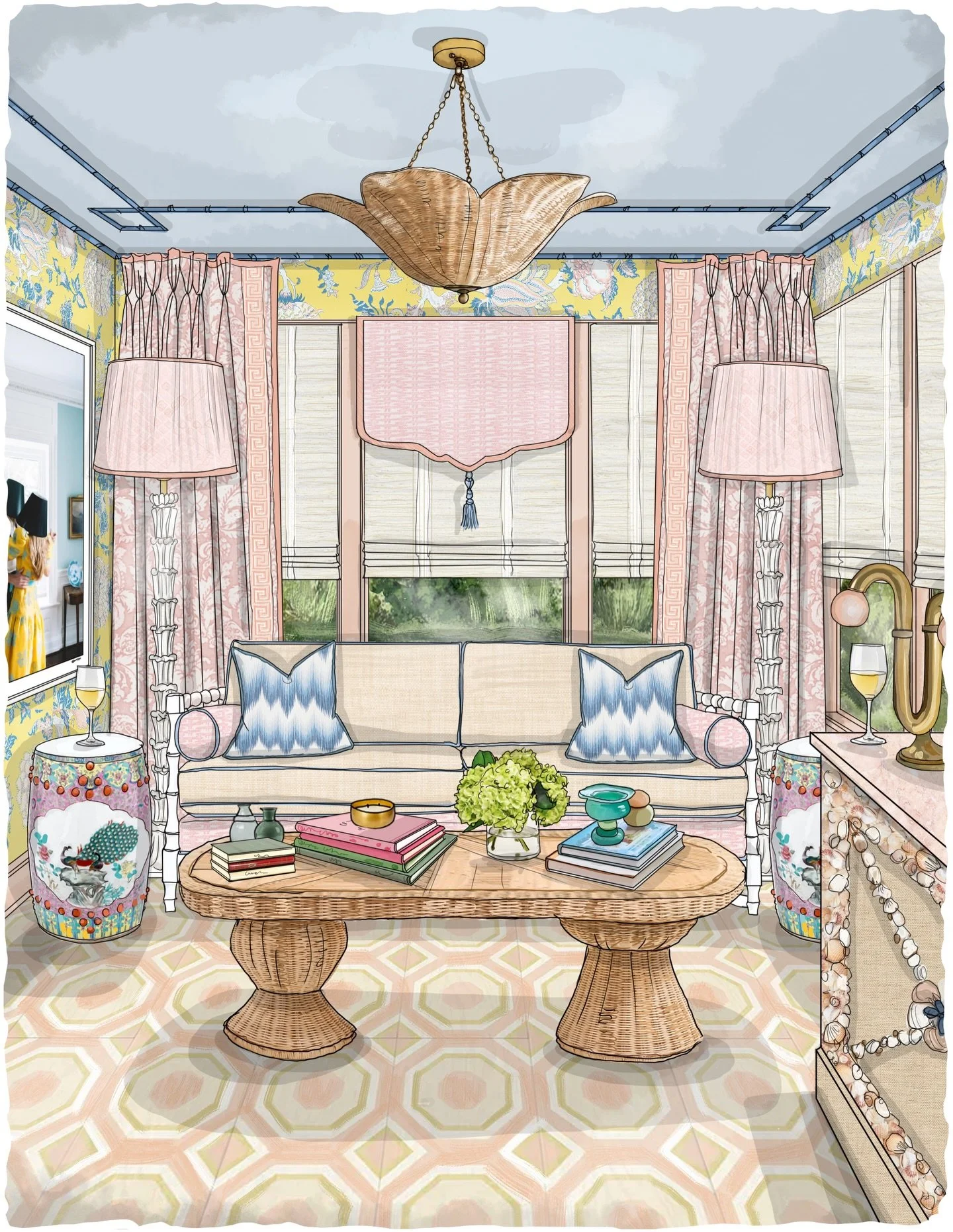 Welcome to the &ldquo;Champagne Conservatory&rdquo;&mdash; playful, polished, and unmistakably Palm Beach. Wrapped in sunlit florals and softened by blush textiles, it strikes that beautiful balance between tailored structure and breezy charm. From t