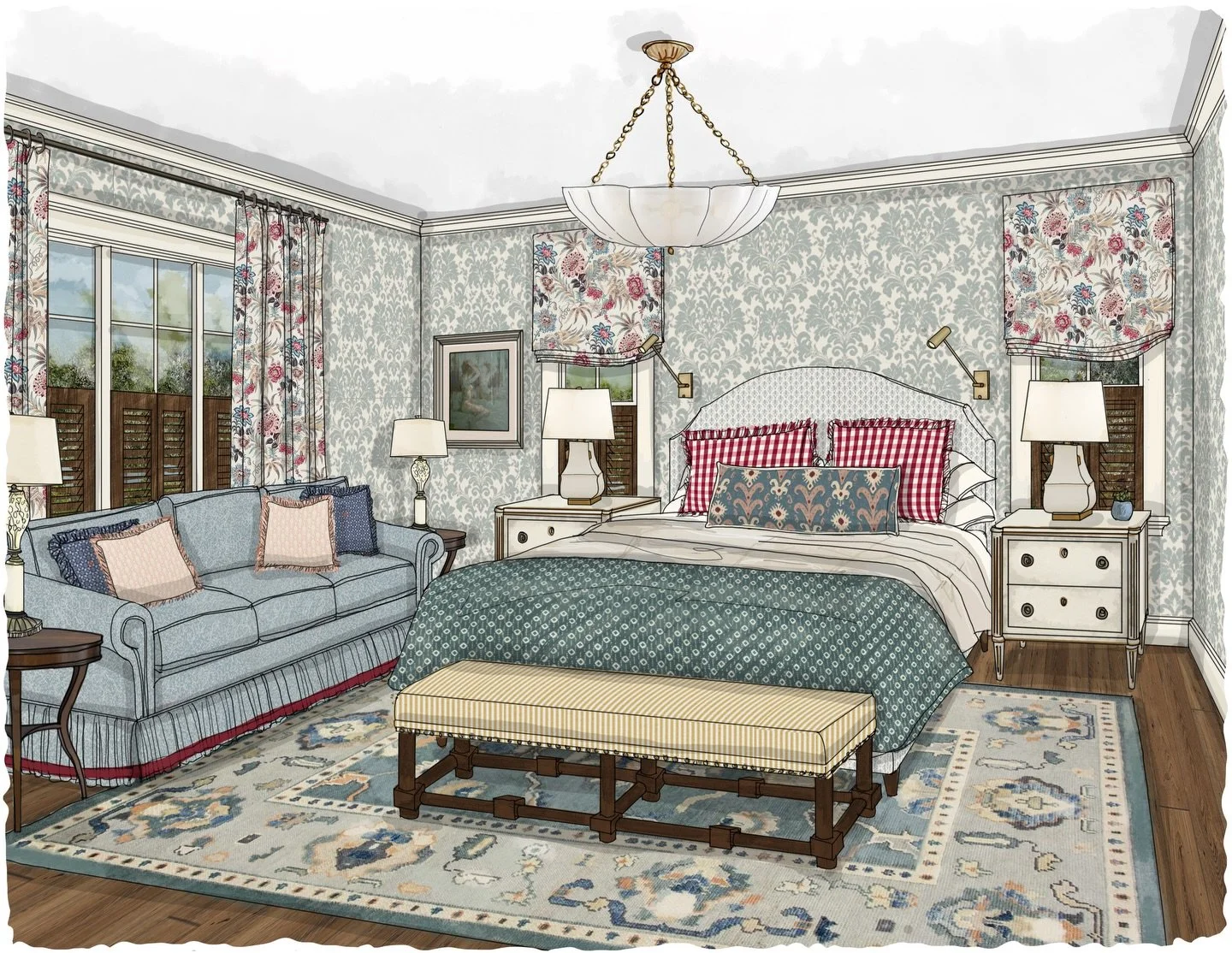 Classic. Layered. Timeless. S T U N N I N G details on a Saturday morning. We adore this primary bedroom concept&mdash; a retreat that simply making us feel right at home in the most beautiful and luxurious bed and breakfast. Good morning! Wishing ou