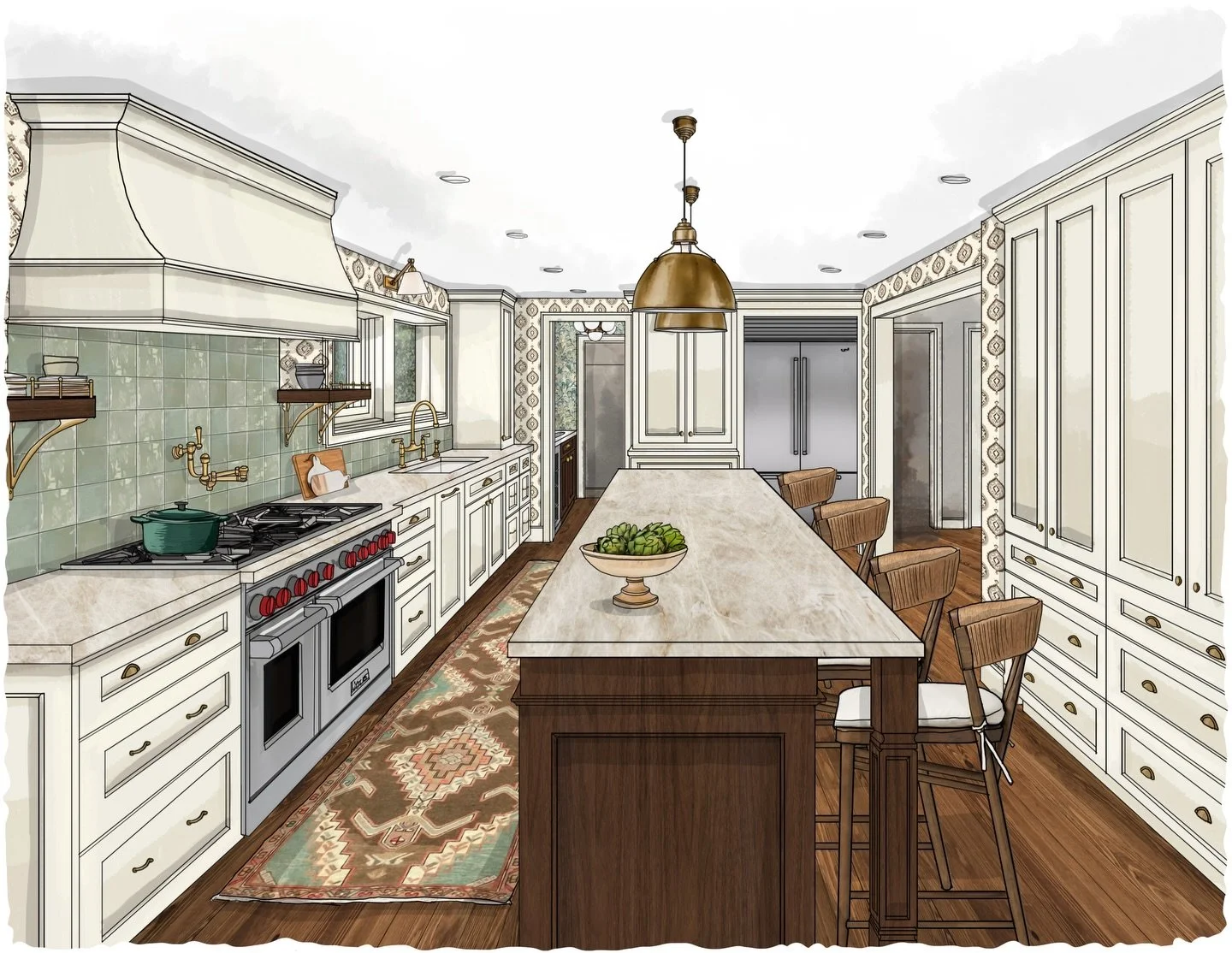 Dream kitchen alert! Where function meets feeling. We adore this exquisite design that blends tailored cabinetry, rich walnut, soft stone, and collected details to create a space that feels elevated, organic, and luxe. There&rsquo;s something special