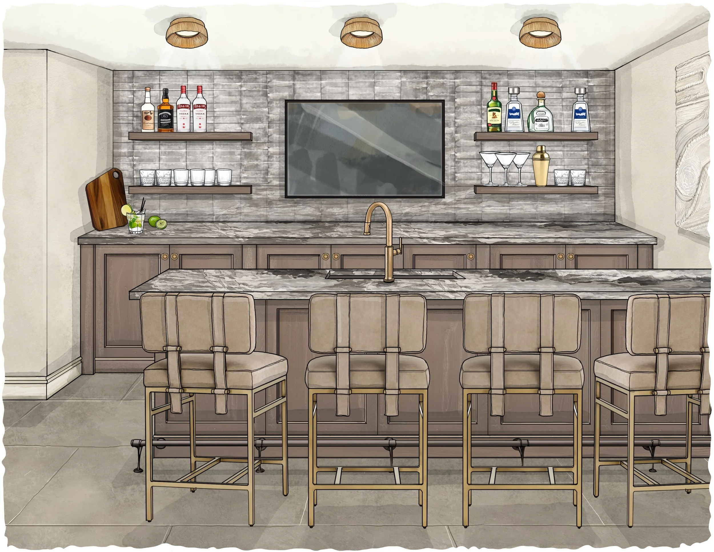 Monday mornings and heavy rain storms&mdash; working through August projects and holding out for that end-of-week happy hour. See you at the lower level bar.
.
Hand Drawn Rendering: @amyarchambaultstudio
Design: @beckhambarnesinteriors
.
#renderingsf