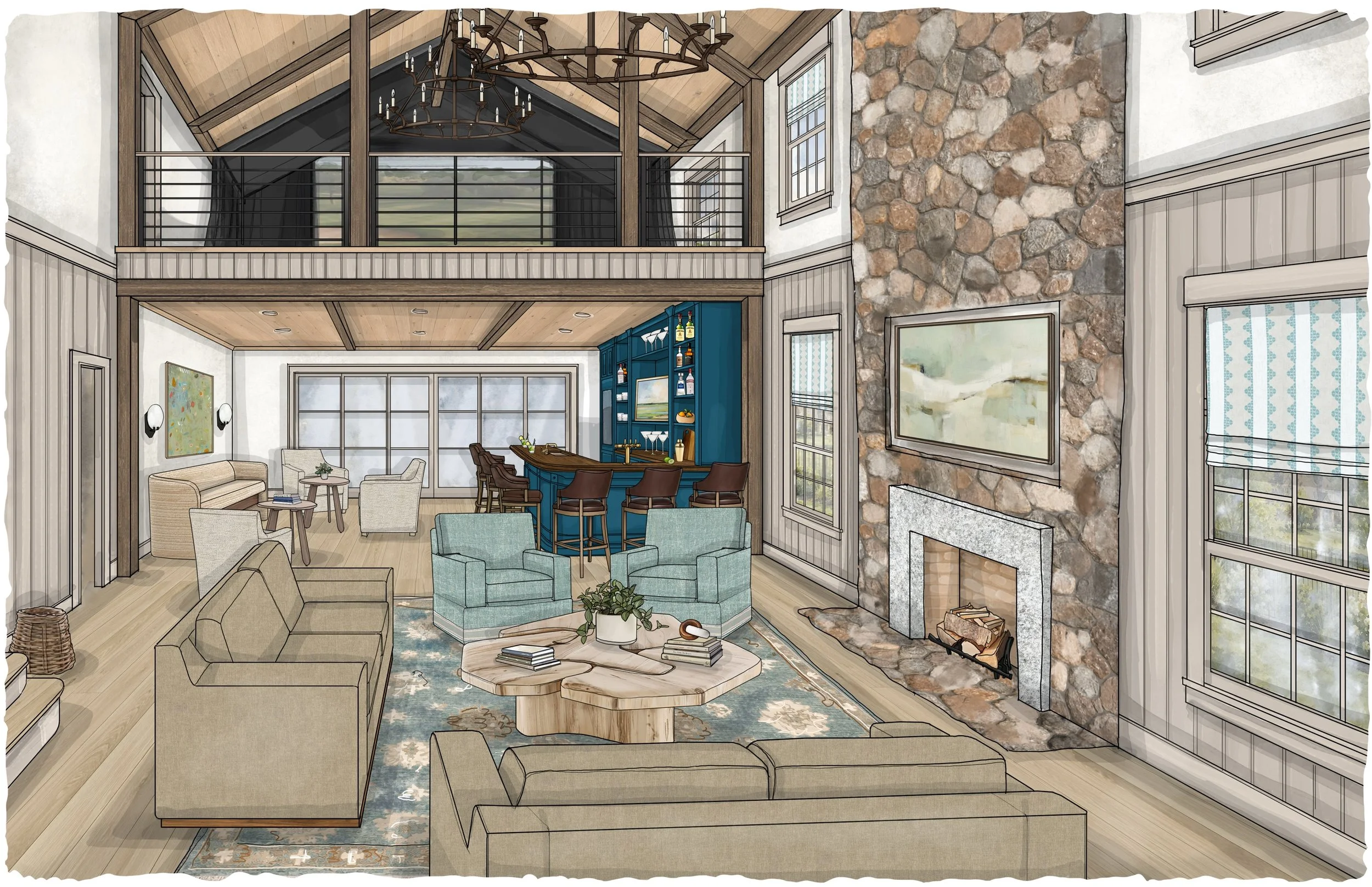 A WOW kinda project&mdash; A great room / golf lounge designed for living, entertaining, and lingering a little longer on the back nine.

This spacious floor plan brings together a beautifully curated living space, a dedicated bar, and a lofted golf 