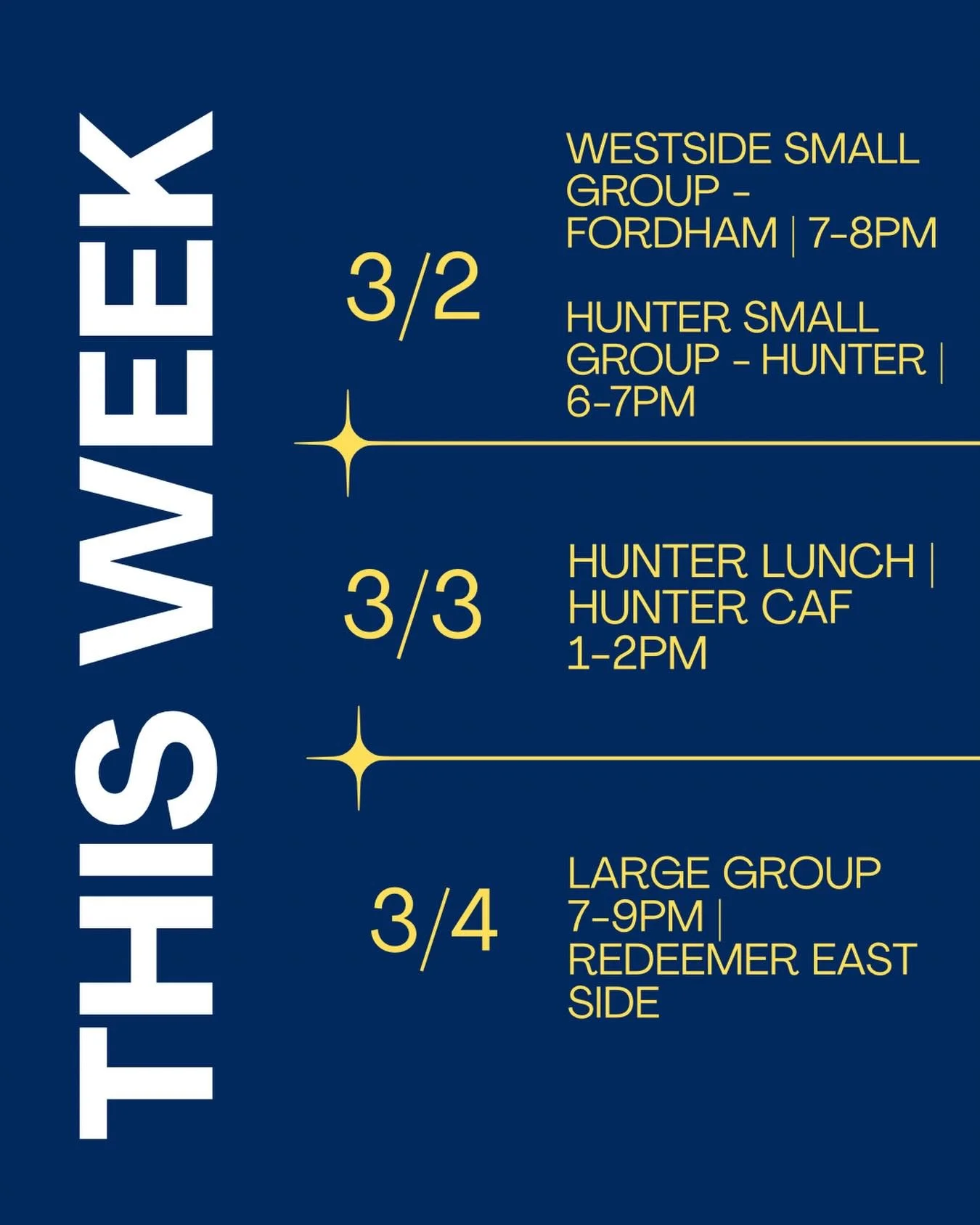 This week in Gotham!

See the attached event calendar for info about small groups, large group, and events.
