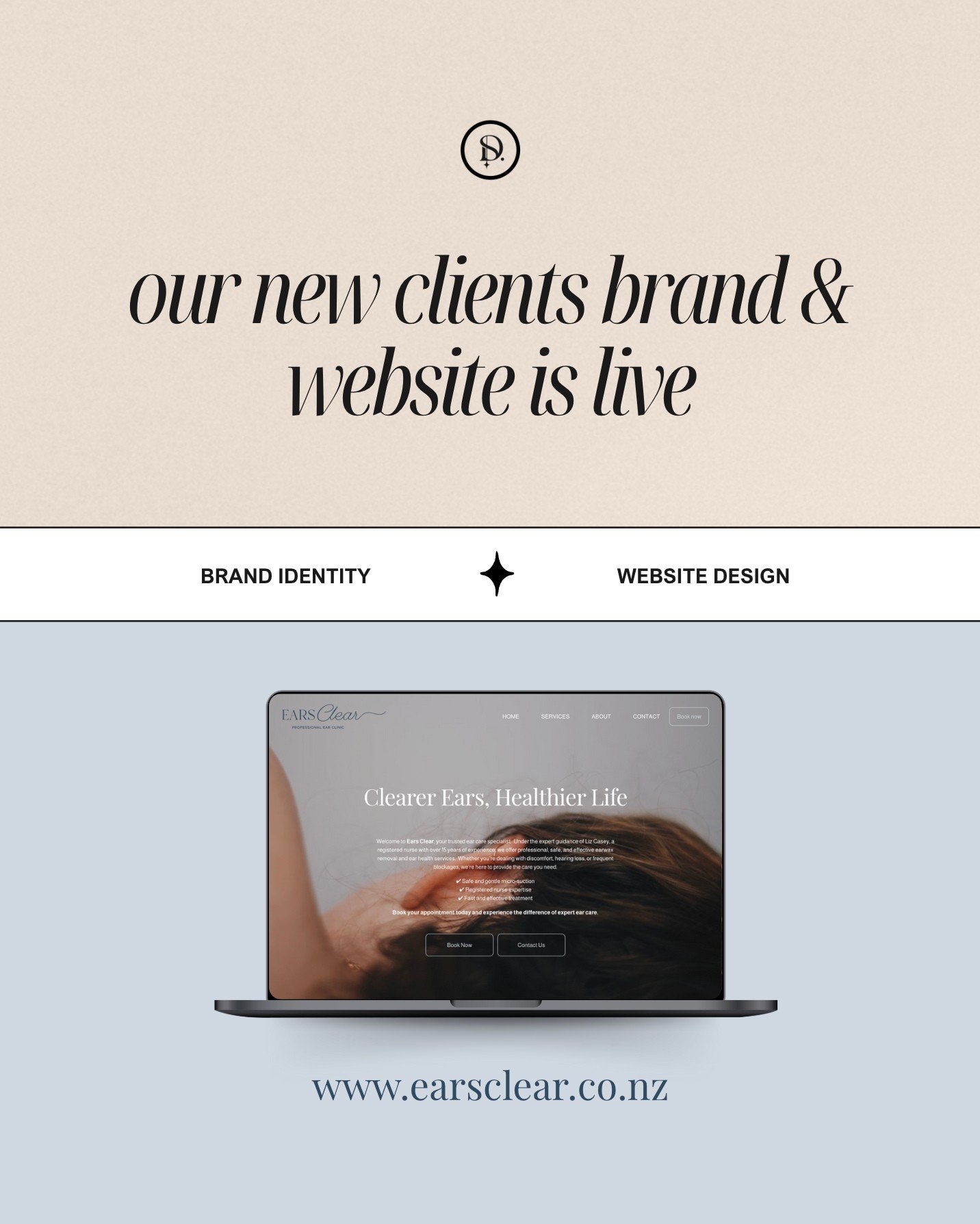 Introducing Ears Clear, a brand we&rsquo;ve had the pleasure of designing from the ground up! ✨ Led by registered nurse Lizy Casey, Ears Clear provides expert ear care with a modern, approachable and timeless identity.⁠
⁠
From the logo to the website