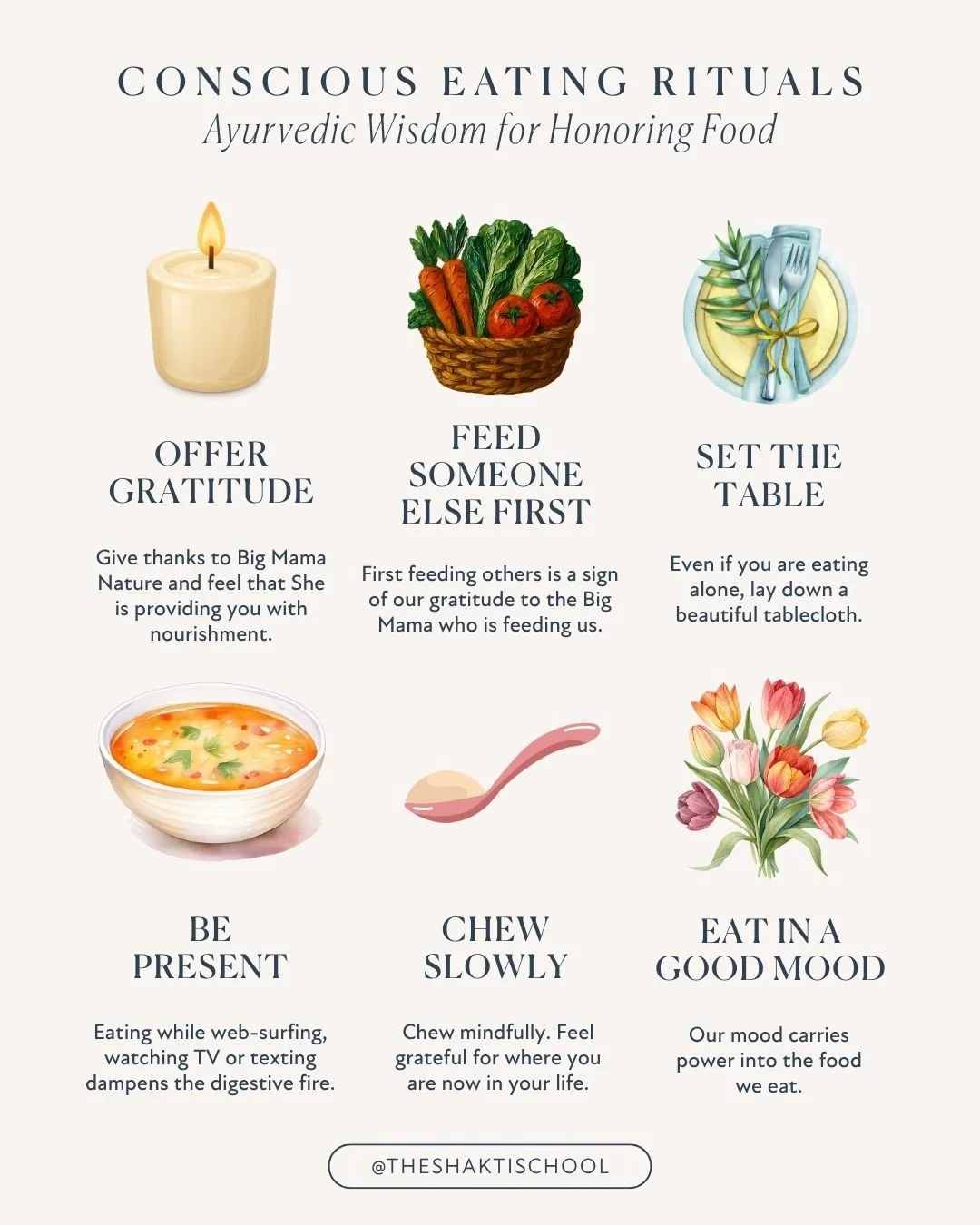 These acts may seem small, but they are powerful Ayurvedic rituals for dropping into your heart and cultivating gratitude for the Earth, our relationships and our food. 🌿 ⁠
⁠
🤲🏼 Offer gratitude. Give thanks to Big Mama Nature and feel that She is 