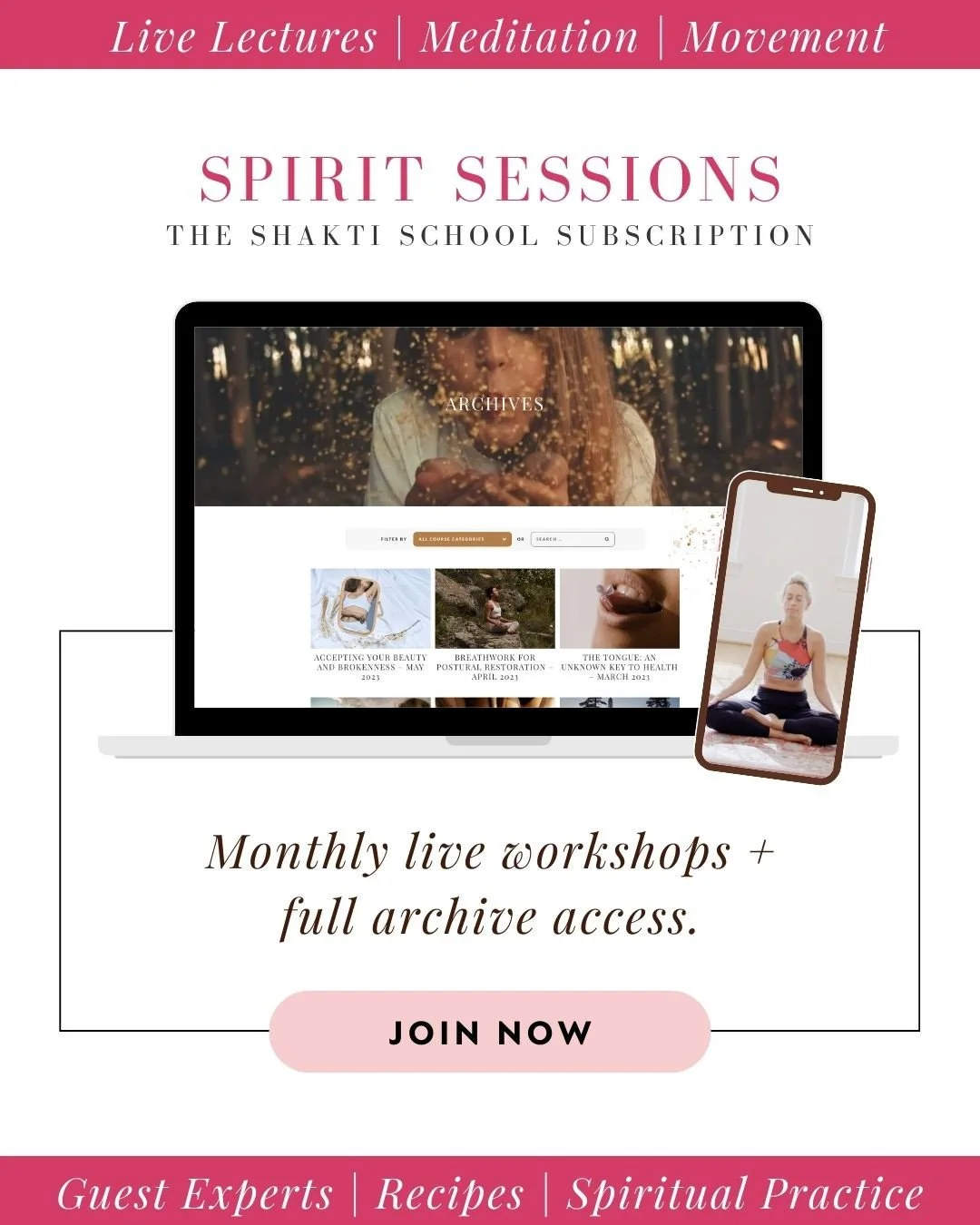 💻 Did you know that we have a monthly subscription membership with LIVE lectures with Katie each month?⁠
⁠
Spirit Sessions is the culmination of 20 years of research, leadership and practice in yoga, meditation, spirituality, archetypal psychology, 