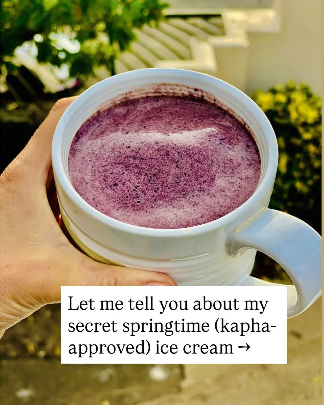 Want my Ayurveda-inspired springtime ice cream recipe? It&rsquo;s fruit-only sugar. A powerful protein and healthy-fat punch. As well as chock full of mind-tonic herbs that will keep you sharp all day. ⁠
⁠
The secret ingredient is that it replaces th