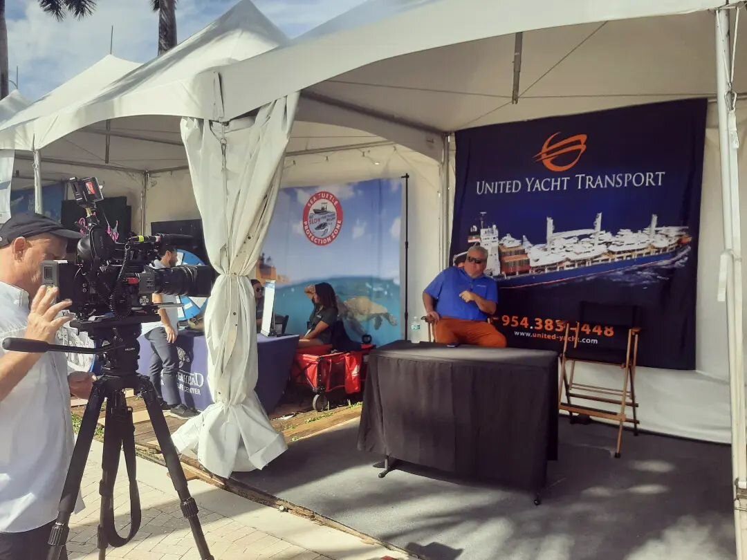Anthony, being interviewed about yacht shipping! Palm Beach Boat Show!
