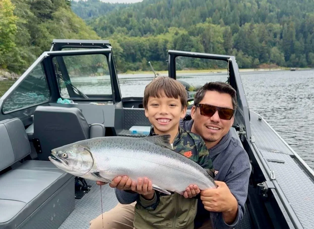 This marks a significant milestone in cal river school development he has caught many fish bigger then the one pictured but those were reeled in the rod holder he battled this chrome rocket  all bye him self # Yurok fish school