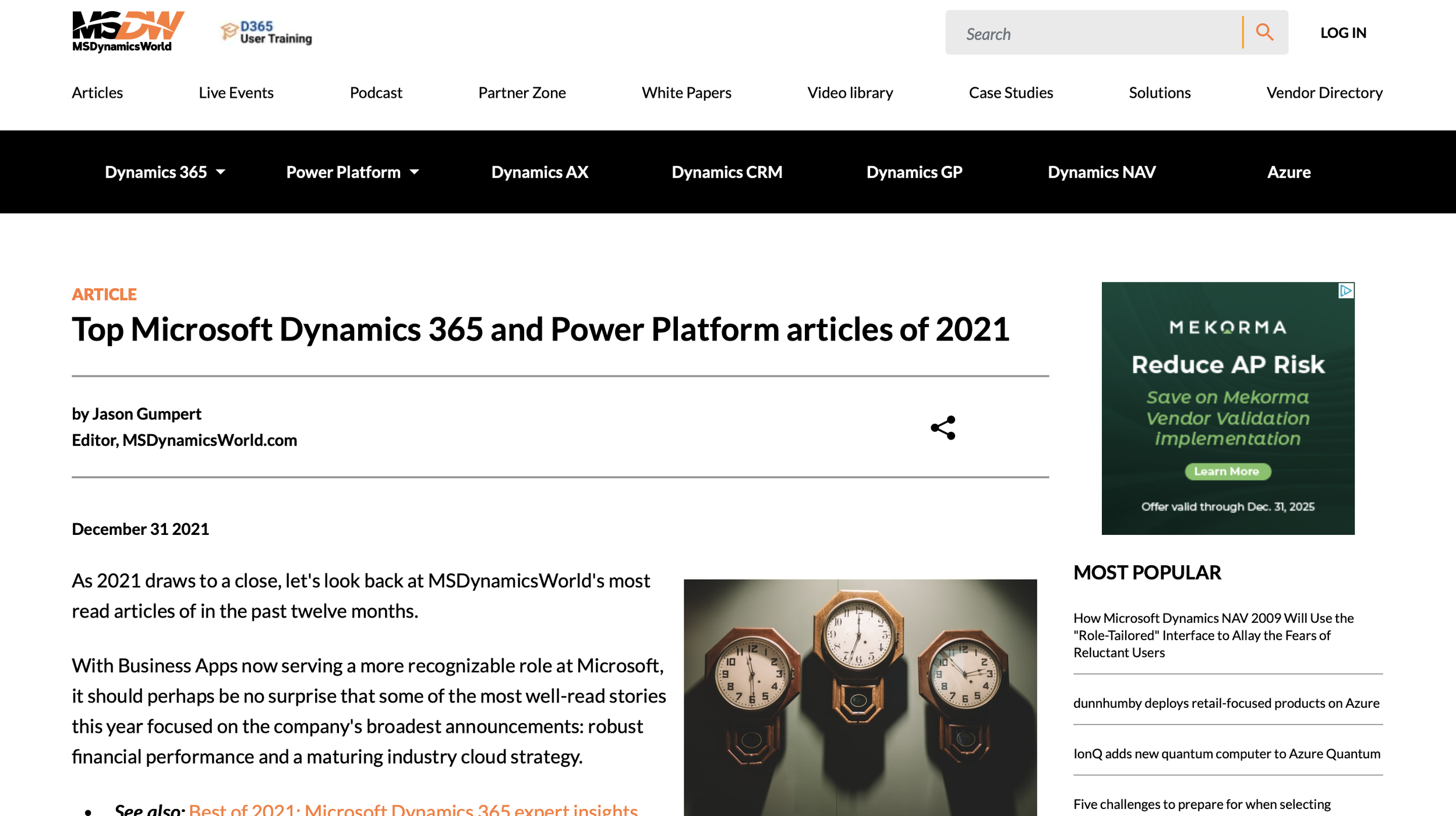 Top Microsoft Dynamics 365 and Power Platform articles of 2021
by Jason Gumpert
Editor, MSDynamicsWorld.com