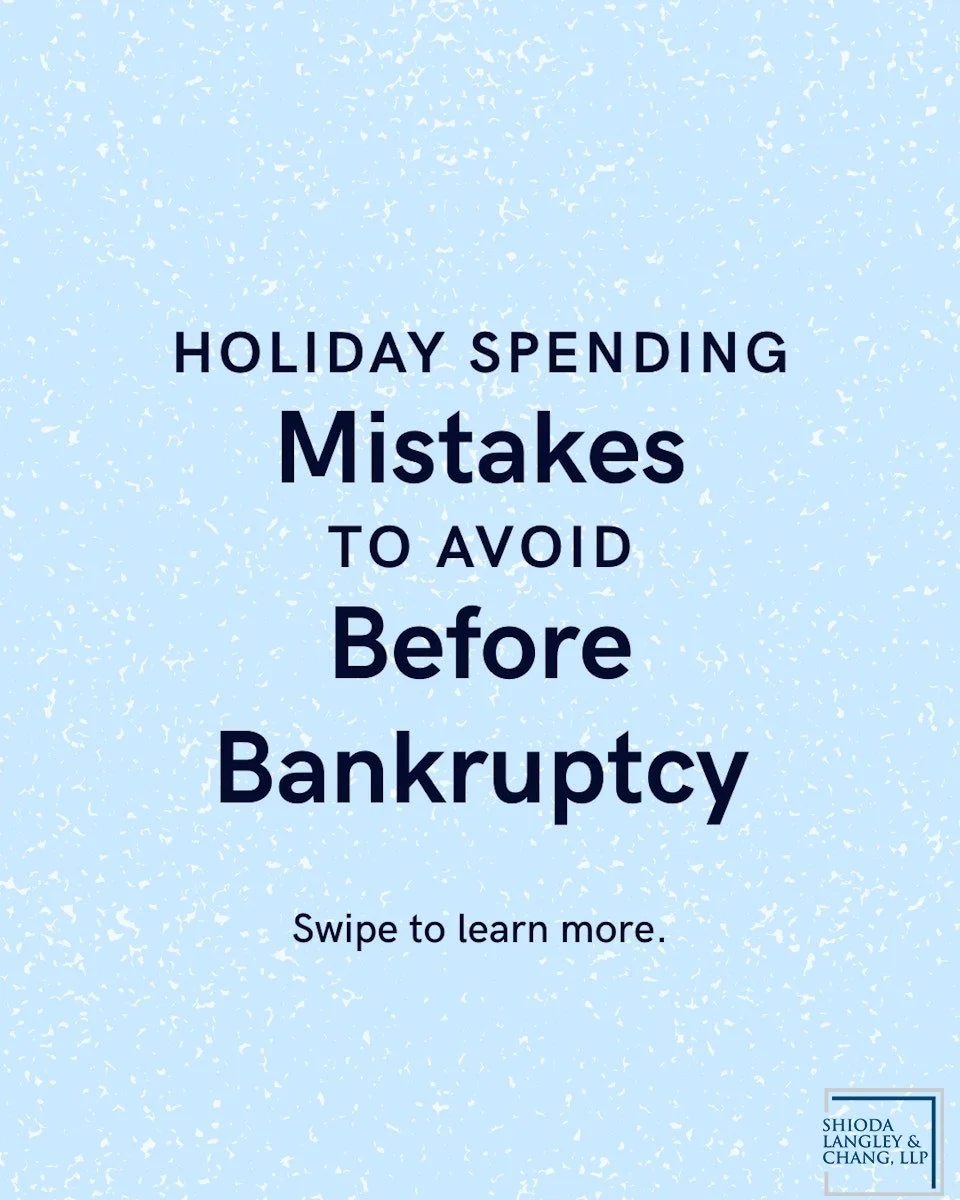 Holiday spending may feel necessary this time of year, but if you&rsquo;re planning to file for bankruptcy, certain purchases could jeopardize your case. Swipe through to learn more.

If you're considering filing for bankruptcy, give us a call today.