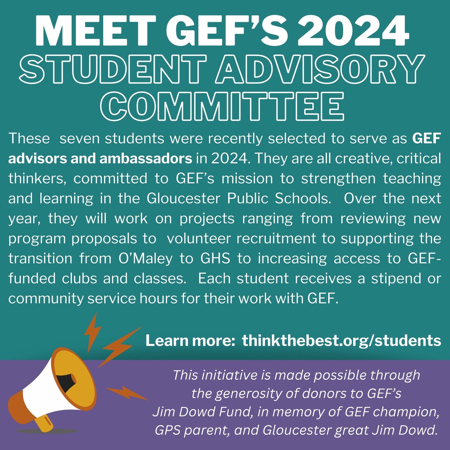 Meet the 2nd cohort of GEF Student Advisors! We are thrilled to welcome 6 wonderful new GHS students, who join returning advisor Hannah (our other Cohort 1 advisors all graduated in 2023 - we miss you!). These newbies are already diving into their wo