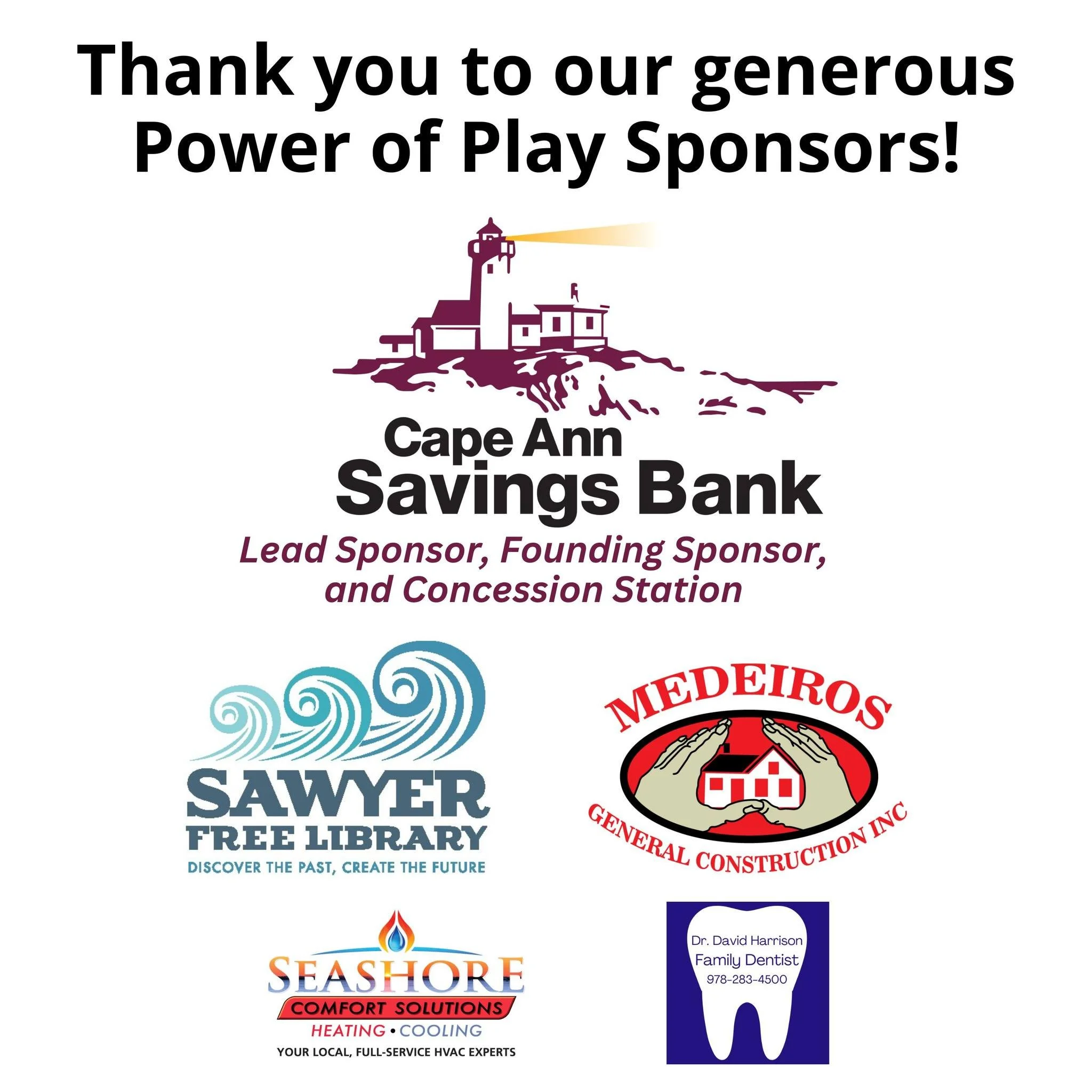 Power of Play Countdown 2026 continues, with a big shout out to our wonderful sponsors. We could never pull off such a big, complex event - and keep it FREE to everyone! - without their support. Thank you, thank you!

@capeanndsavingsbank  has been o