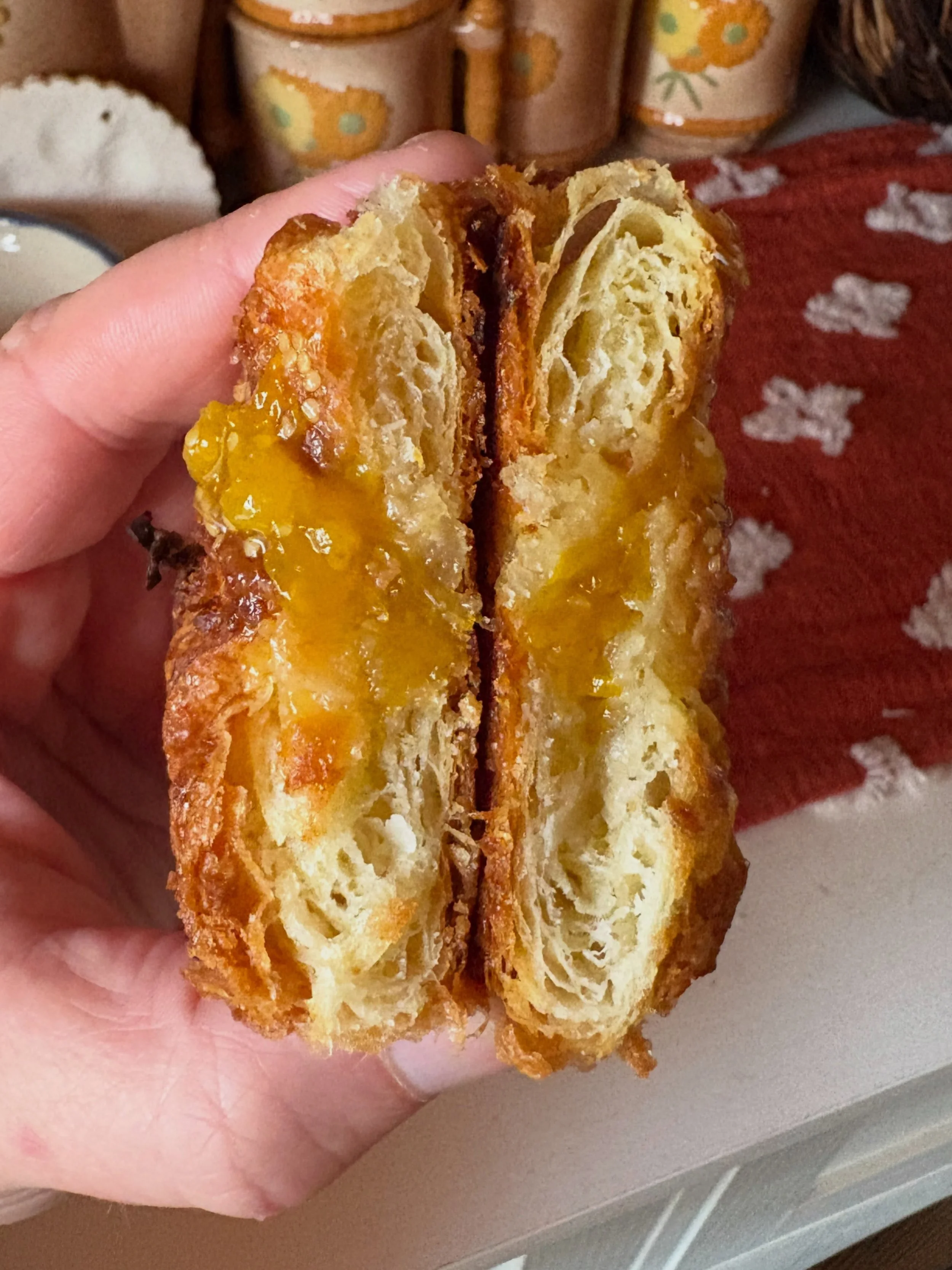 Pi&ntilde;a Colada Kouign Amann 🍹🥥🥐 a summer farewell! 

Crispy buttery pastry &bull; golden berry rum jam &bull; toasted coconut 

See you at @daisychaincoffee tomorrow 8am-noon! These won&rsquo;t last long.