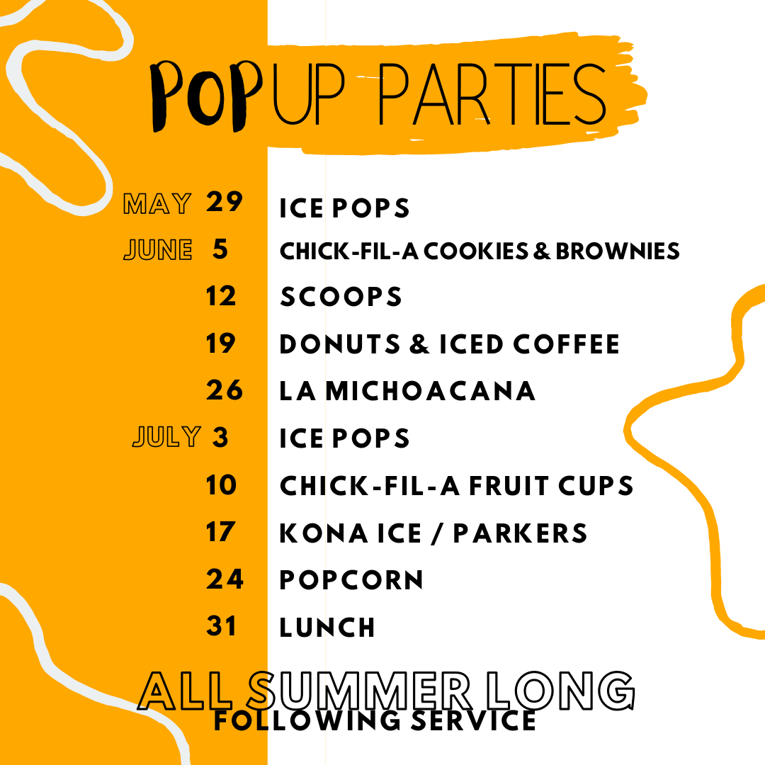 Pop-Up Parties Schedule for Summer 