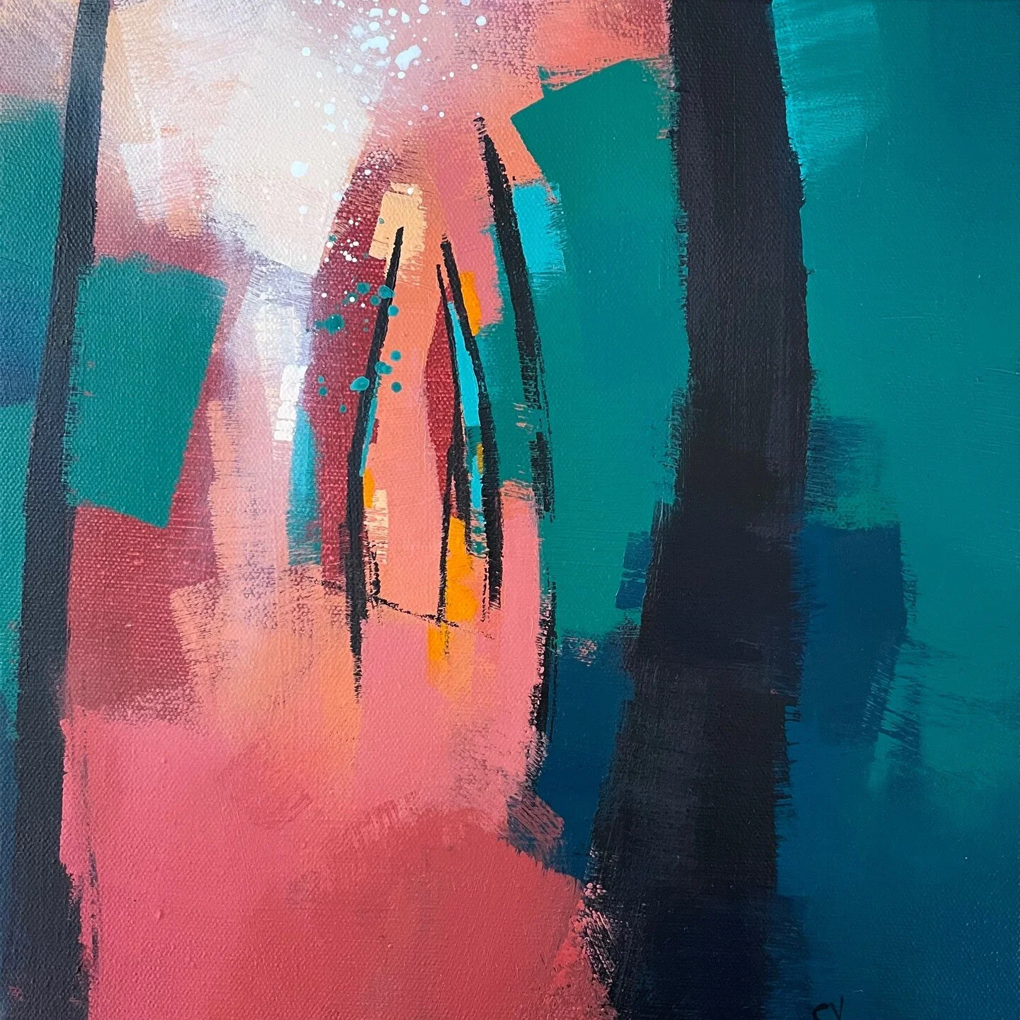 This small piece will be showing up in an exhibition in January at @shorelakearts. It&rsquo;s a departure from my usual palette. I knew I wanted to try a palette based around tinting cadmium orange, which gives you some interesting warm, salmon pinks