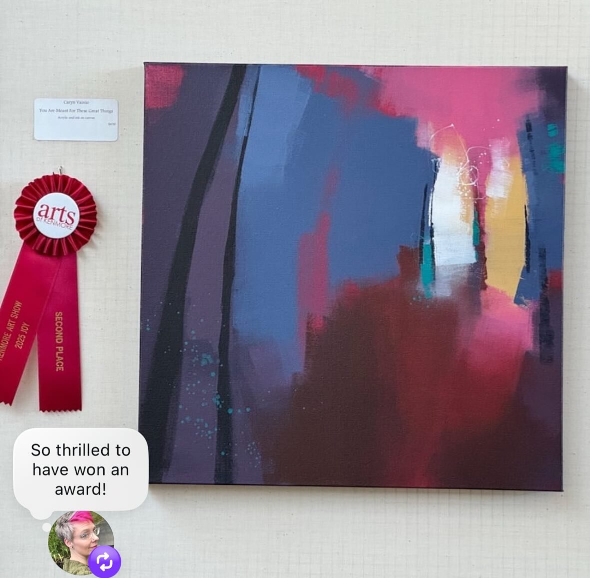 Thank you @artsofkenmore !! I&rsquo;m so thrilled that my piece won 2nd place in the city show! I have a special love of civic shows; I love that we decide that art is important enough to fund it with public dollars. #artistsoninstagram #pnwart #pnwa