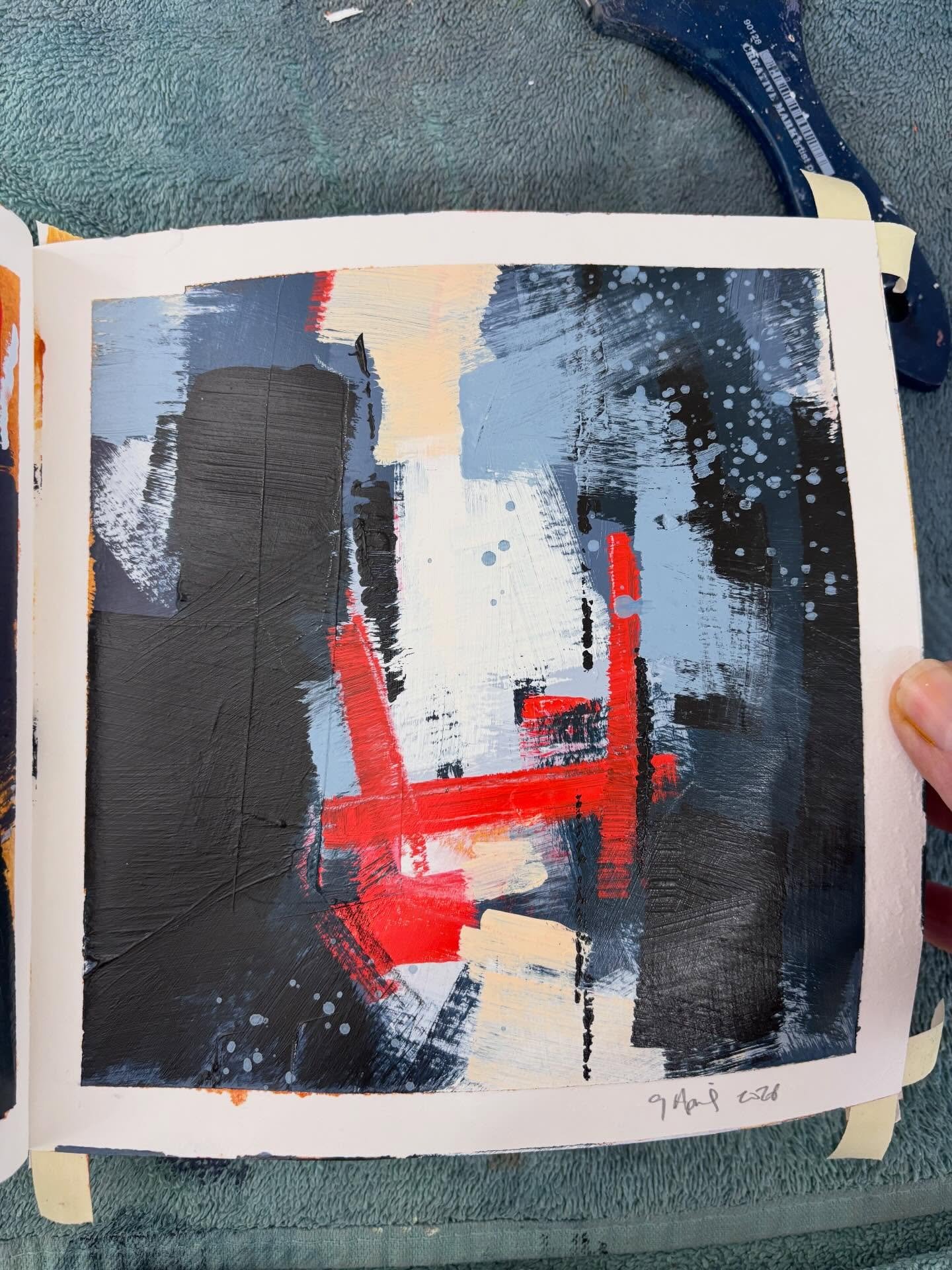My process is often a 3-tiered system: sketchbook paintings + larger paper studies taped to one easel + larger canvas works on the other easel. Here&rsquo;s some sketchbook work that&rsquo;s informing the painting currently on the easel.