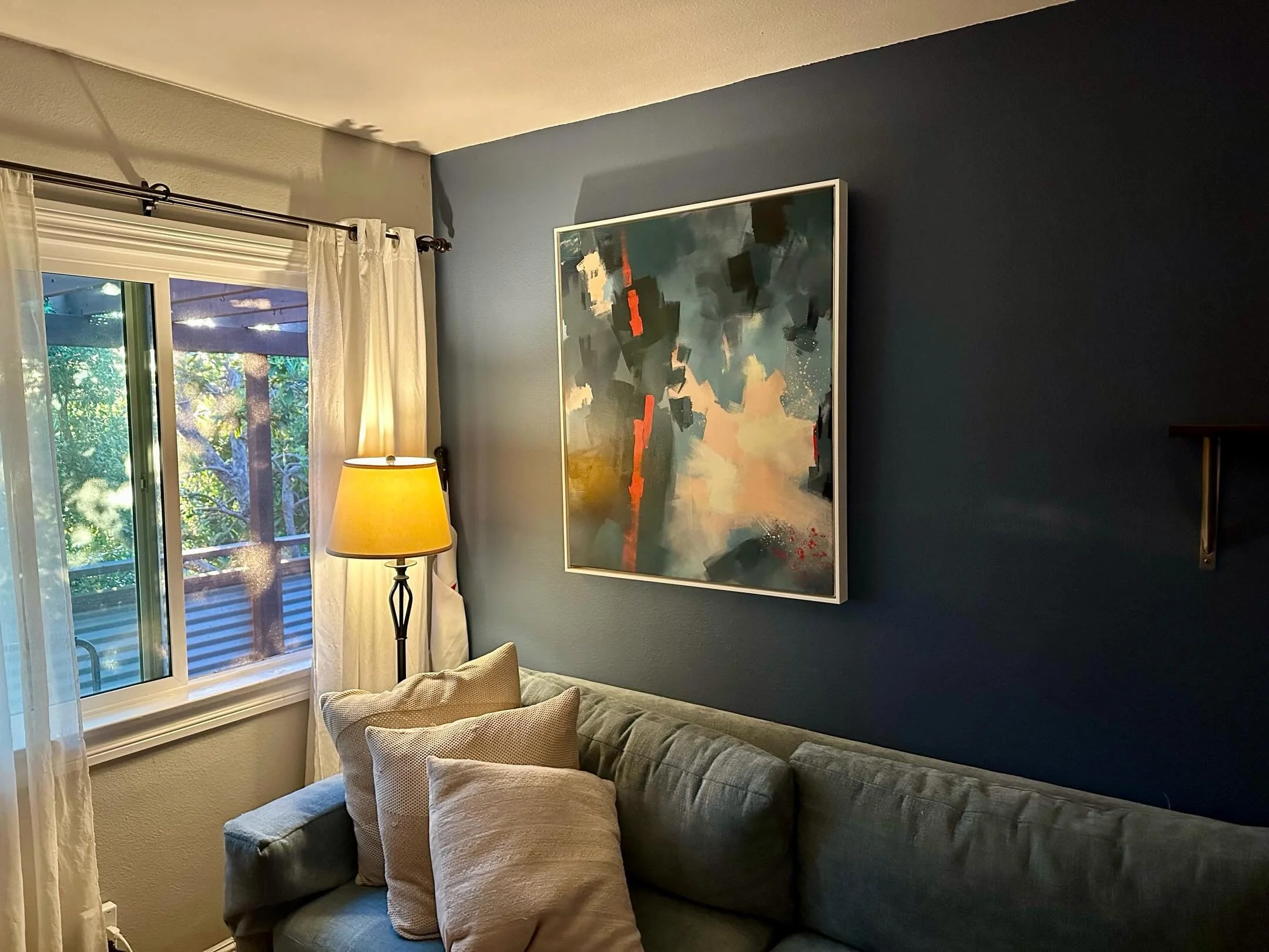 Absolutely thrilled that the buyer of &ldquo;And So the Infinite Division of Space and Time&rdquo; received the painting this week and sent me photos of it hanging in their home! I LOVE how it looks. I&rsquo;m choosing a different presentation for my